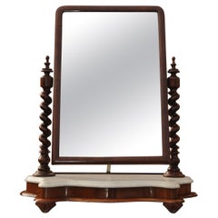 Antique Vanity Mirror, English Marble & Mahogany with Barley Twist Supports