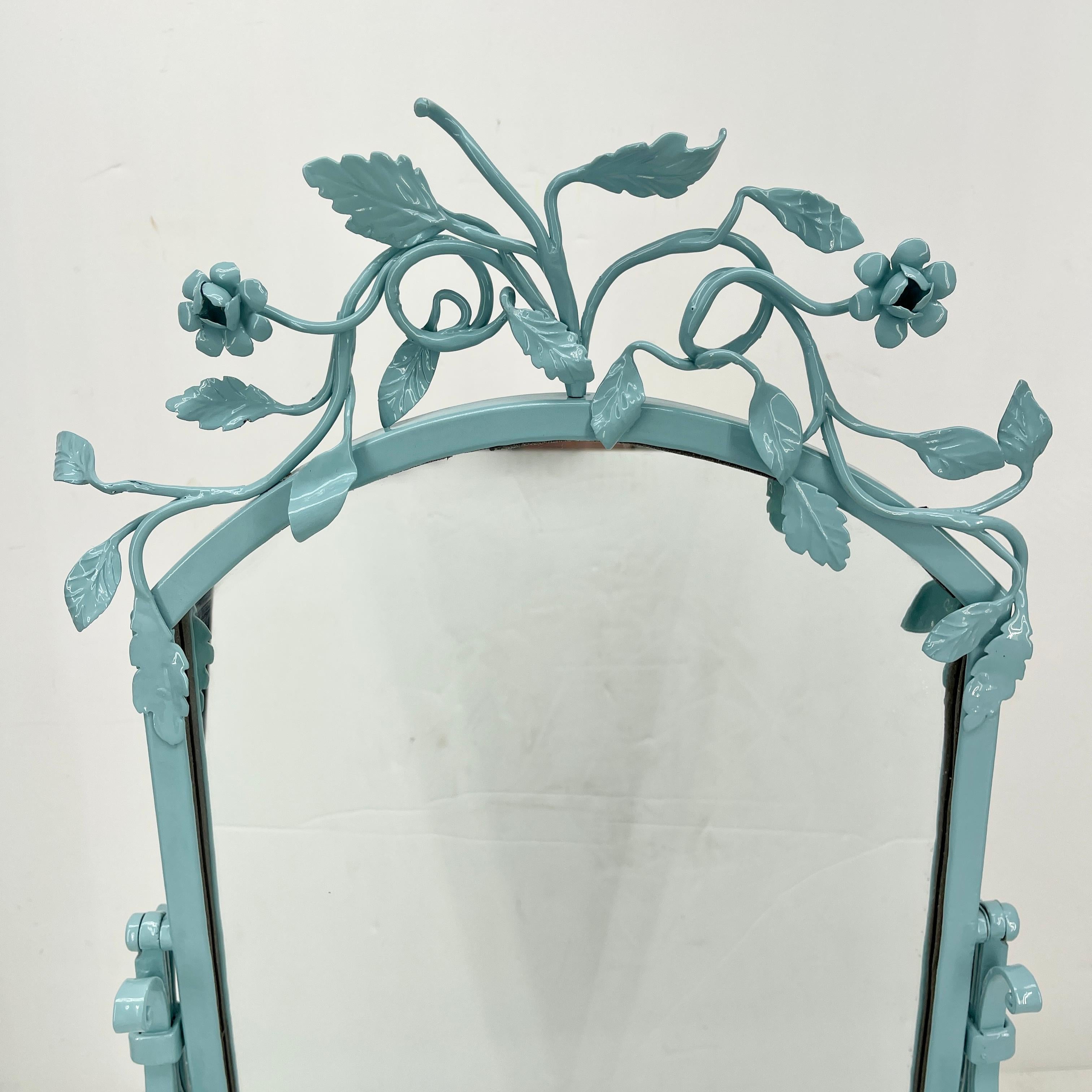 Mid-20th Century Antique Vanity Mirror, Powder Coated Vintage Turquoise