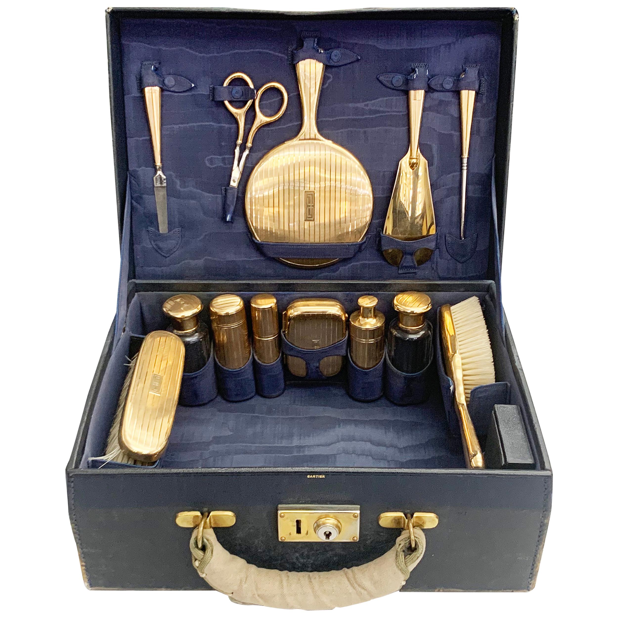 Cartier Antikes Waschtisch-Set aus 14 Karat Gold im Angebot