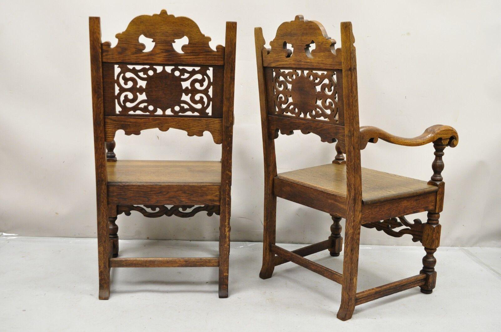 Antique Vanleigh Carved Oak Italian Renaissance Style Throne Arm Chairs - a Pair For Sale 6