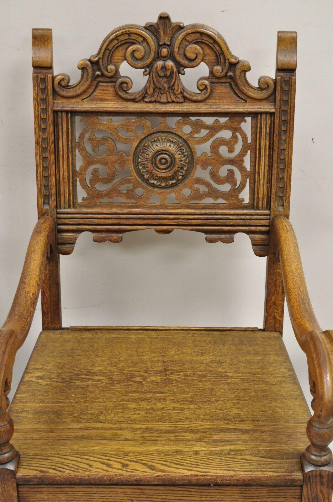 Early 20th Century Antique Vanleigh Carved Oak Italian Renaissance Style Throne Arm Chairs - a Pair For Sale
