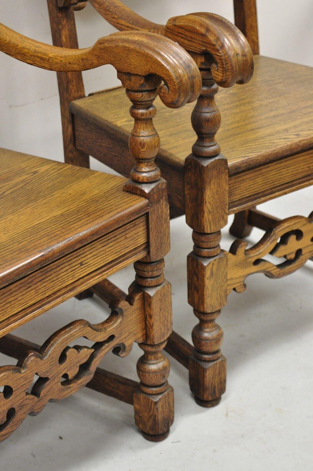 Antique Vanleigh Carved Oak Italian Renaissance Style Throne Arm Chairs - a Pair For Sale 4