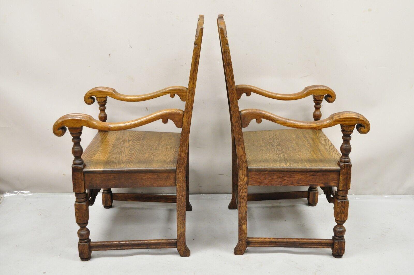 Antique Vanleigh Carved Oak Italian Renaissance Style Throne Arm Chairs - a Pair For Sale 5