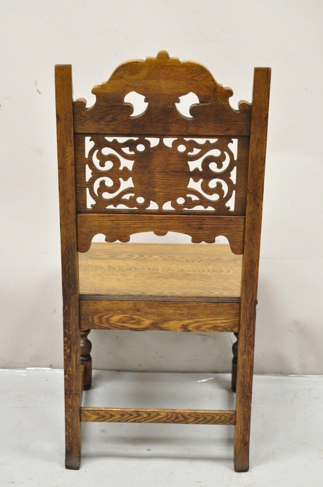 Antique Vanleigh Carved Oak Italian Renaissance Style Throne Dining Side Chair For Sale 3