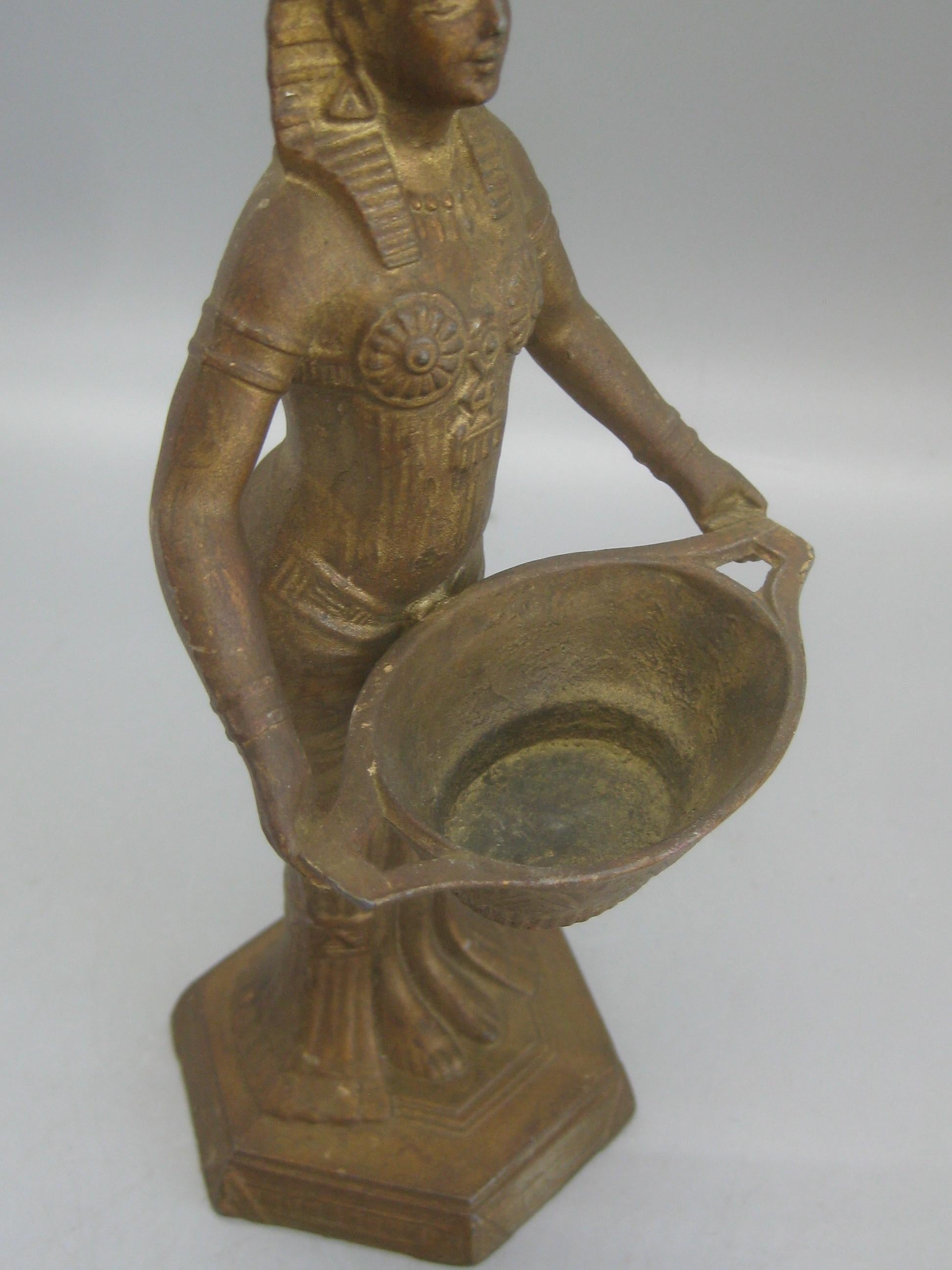 Antique Vantines French Art Deco Egyptian Revival Figural Metal Incense Burner 6
