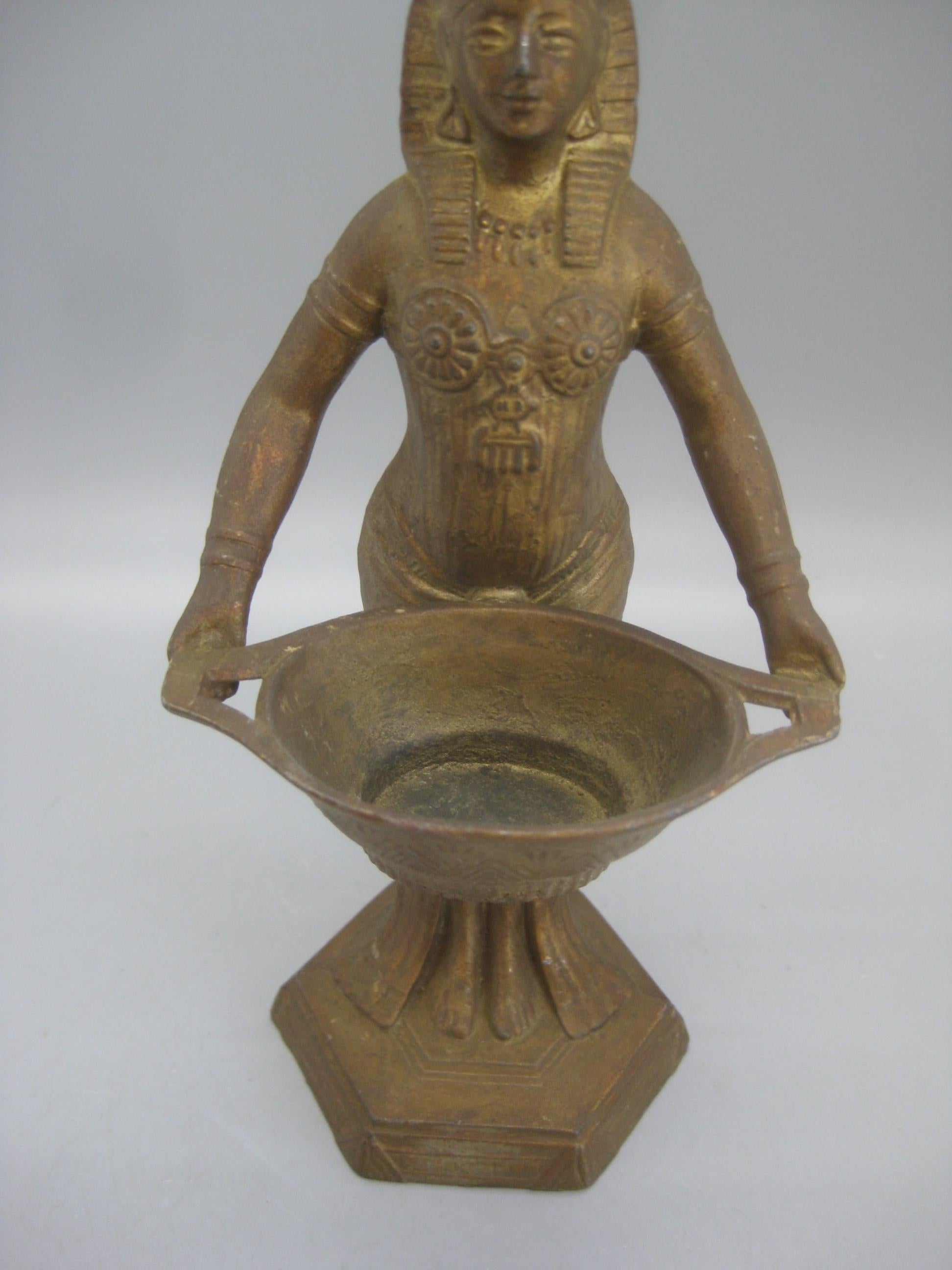 Antique Vantines French Art Deco Egyptian Revival Figural Metal Incense Burner In Good Condition In San Diego, CA