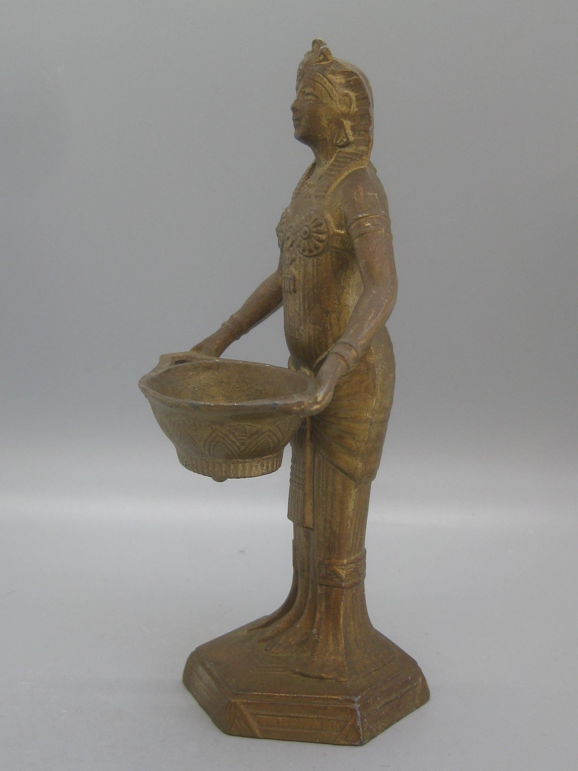 Antique Vantines French Art Deco Egyptian Revival Figural Metal Incense Burner 1