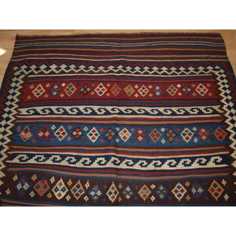 Antique Varamin Kilim with Excellent Natural Colours In Good Condition For Sale In Moreton-In-Marsh, GB