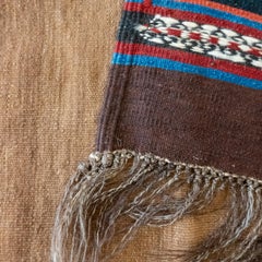 Antique Varamin Rukorsi Sofreh Rug, 4'1" x 5'2", Open-Field Camel Kilim