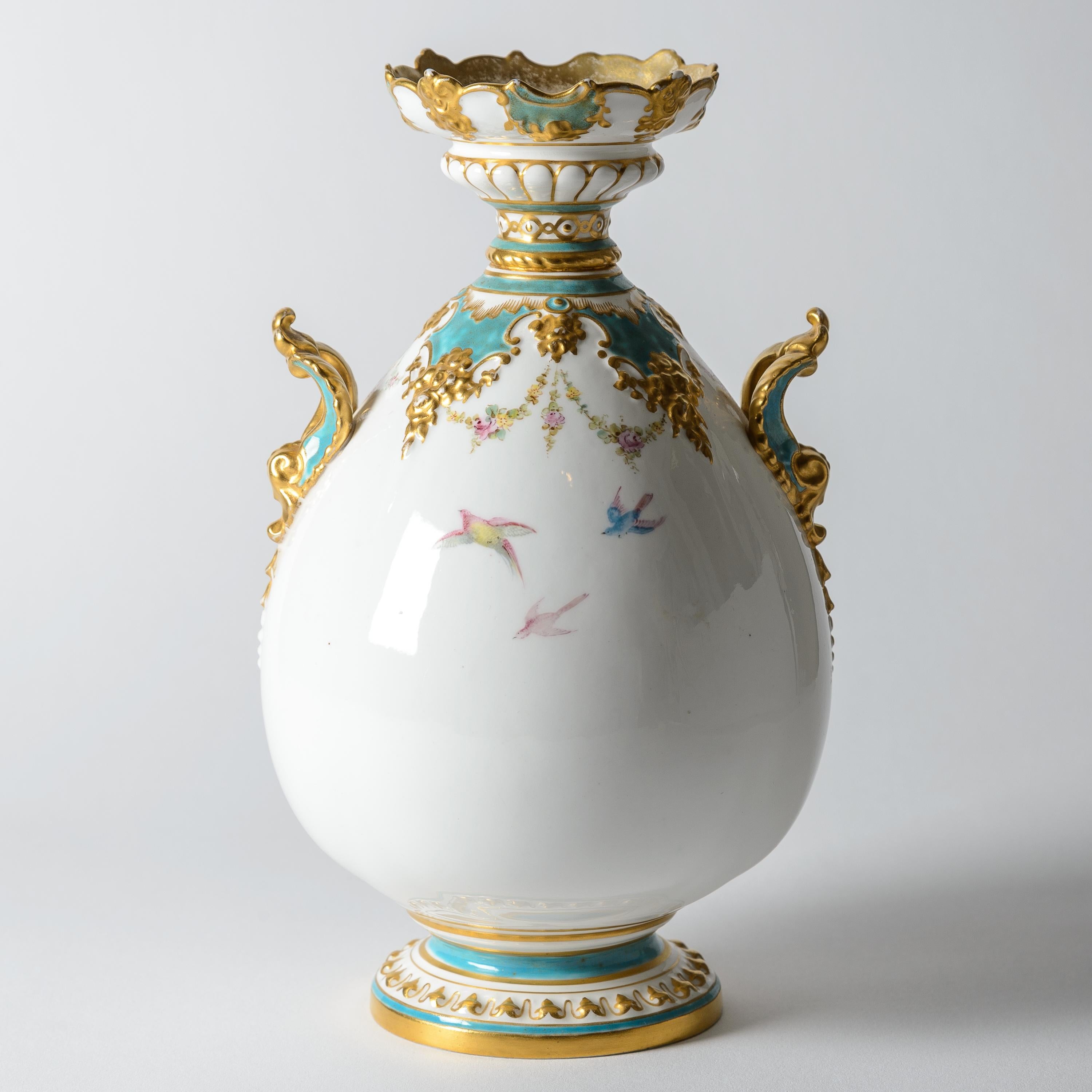 Late Victorian Antique Vase by Royal Crown Derby circa 1900, Detailed Shape Turquoise & Gilt For Sale
