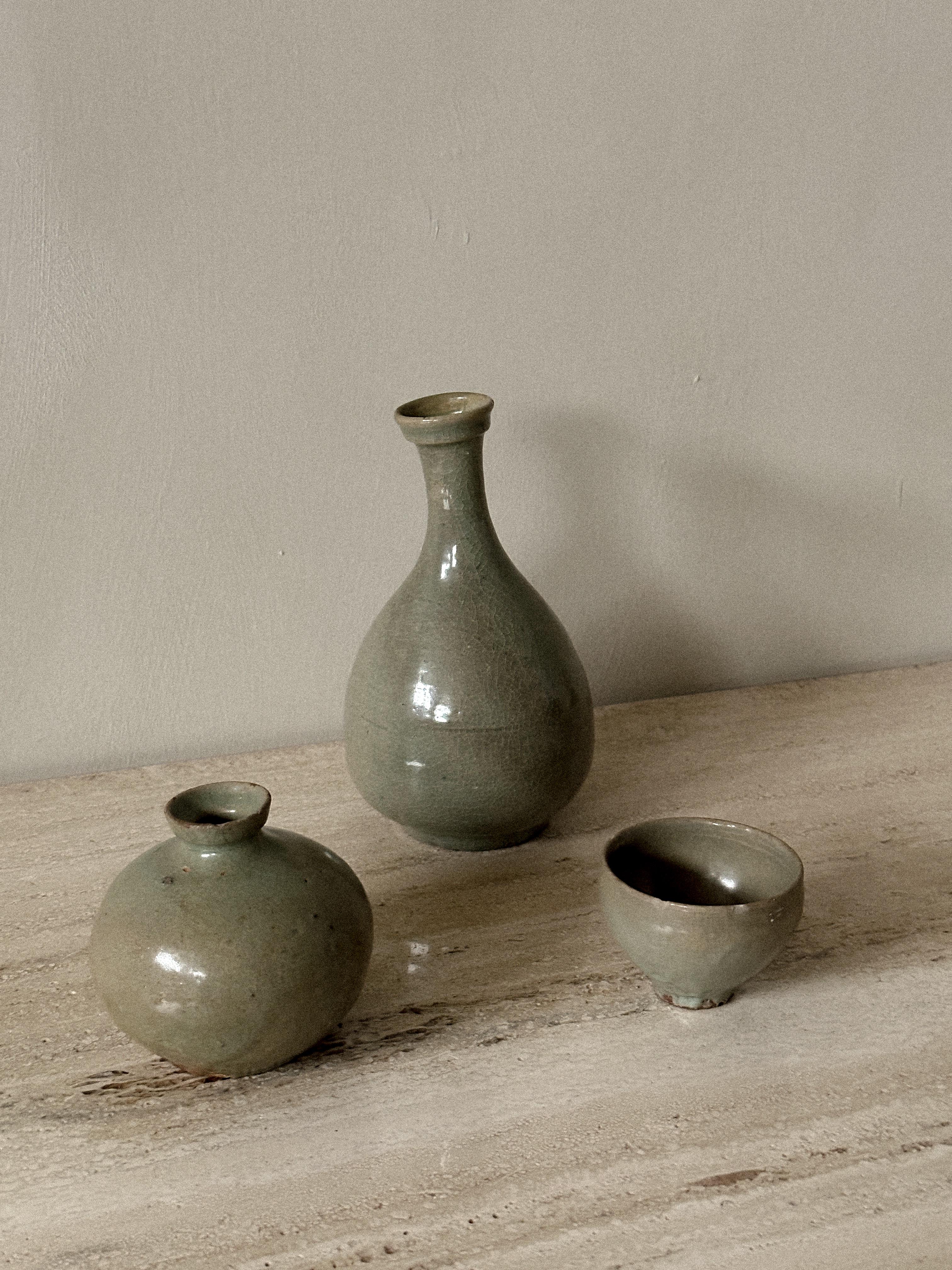 Hand-Crafted Antique Vase, Cup, and Jar, Korea, Joseon Dynasty (1392–1910) For Sale