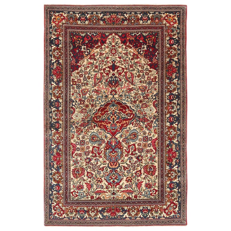 Antique Vase Design Persian Isfahan Prayer Rug. 4 ft 6 in x 7 ft at 1stDibs