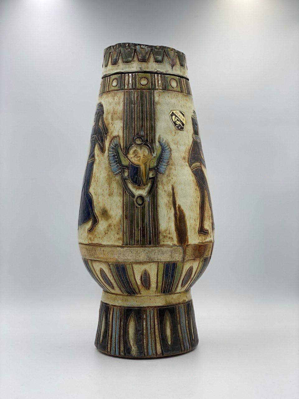 Belgian Antique Vase From Roger Cuerin  Art-Deco Vase in Pottery, Belgium, 1920s For Sale