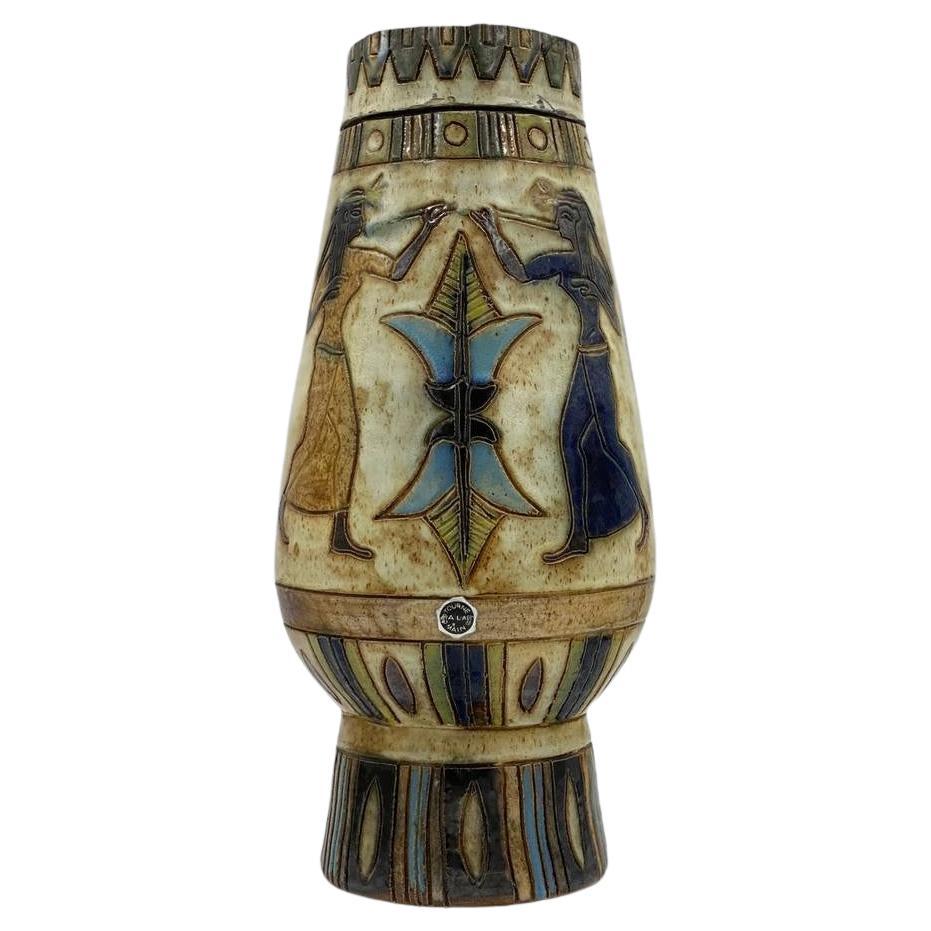 Antique Vase From Roger Cuerin  Art-Deco Vase in Pottery, Belgium, 1920s For Sale