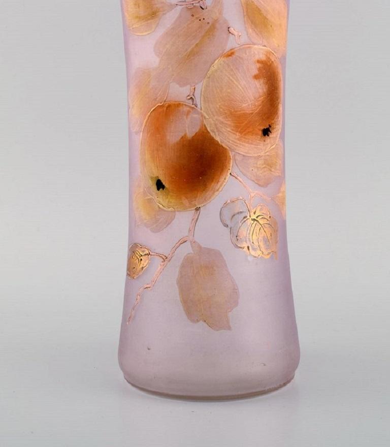 Unknown Antique Vase in Mouth-Blown Opal Art Glass with Hand-Painted Apples