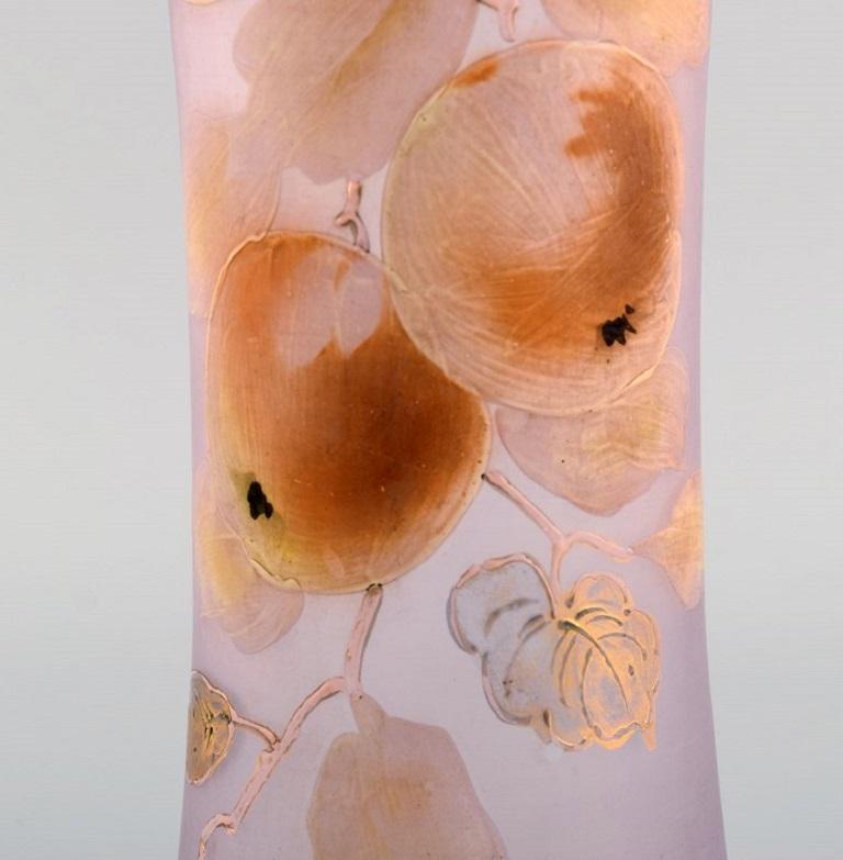Antique Vase in Mouth-Blown Opal Art Glass with Hand-Painted Apples In Excellent Condition In Copenhagen, DK