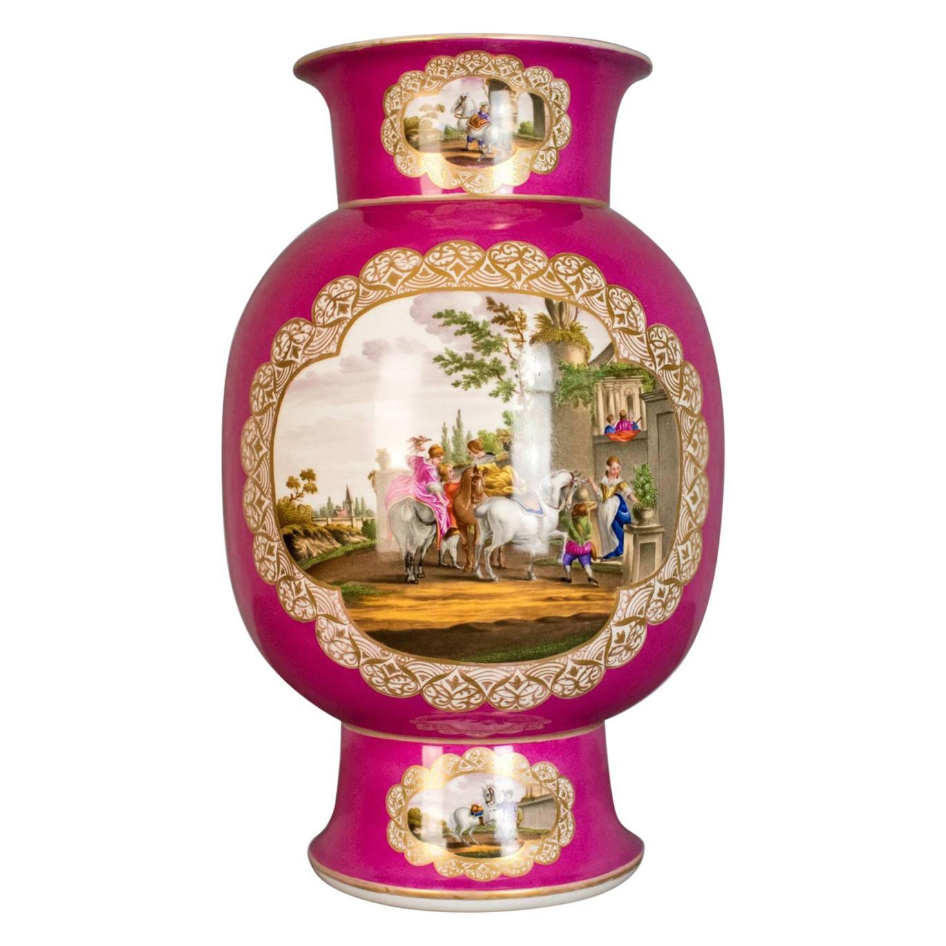 Antique, Vase, Large, German, Porcelain, Flower, Ar, Ceramics Late 19th Century