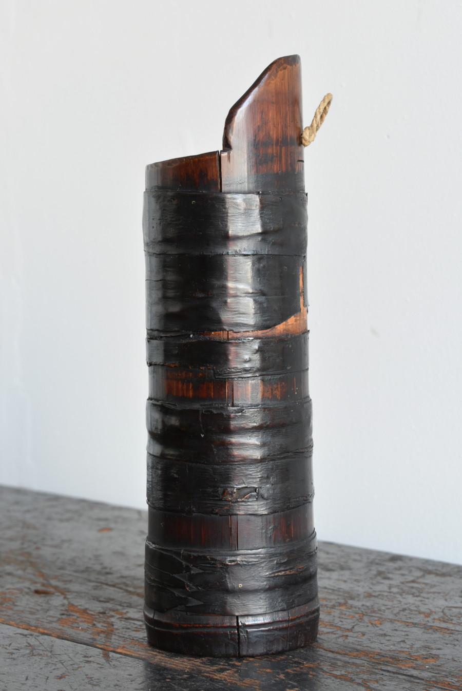 19th Century Antique Vase Made of Japanese Bamboo and Bark /Wall-Mounted Flower Vase For Sale