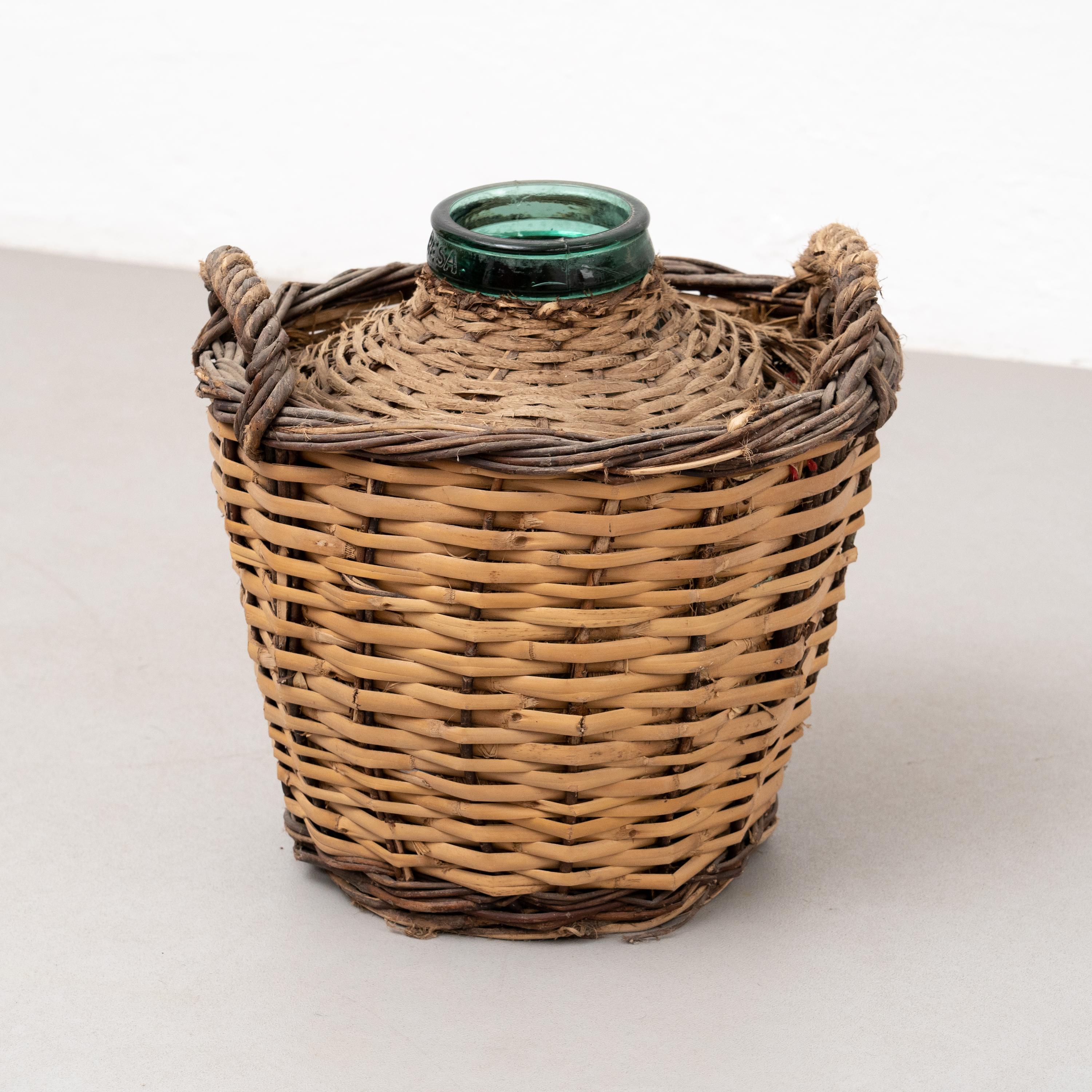 Mid-Century Modern Antique Vase with Wicker Basket – By Unknown Artist, Circa 1960 For Sale