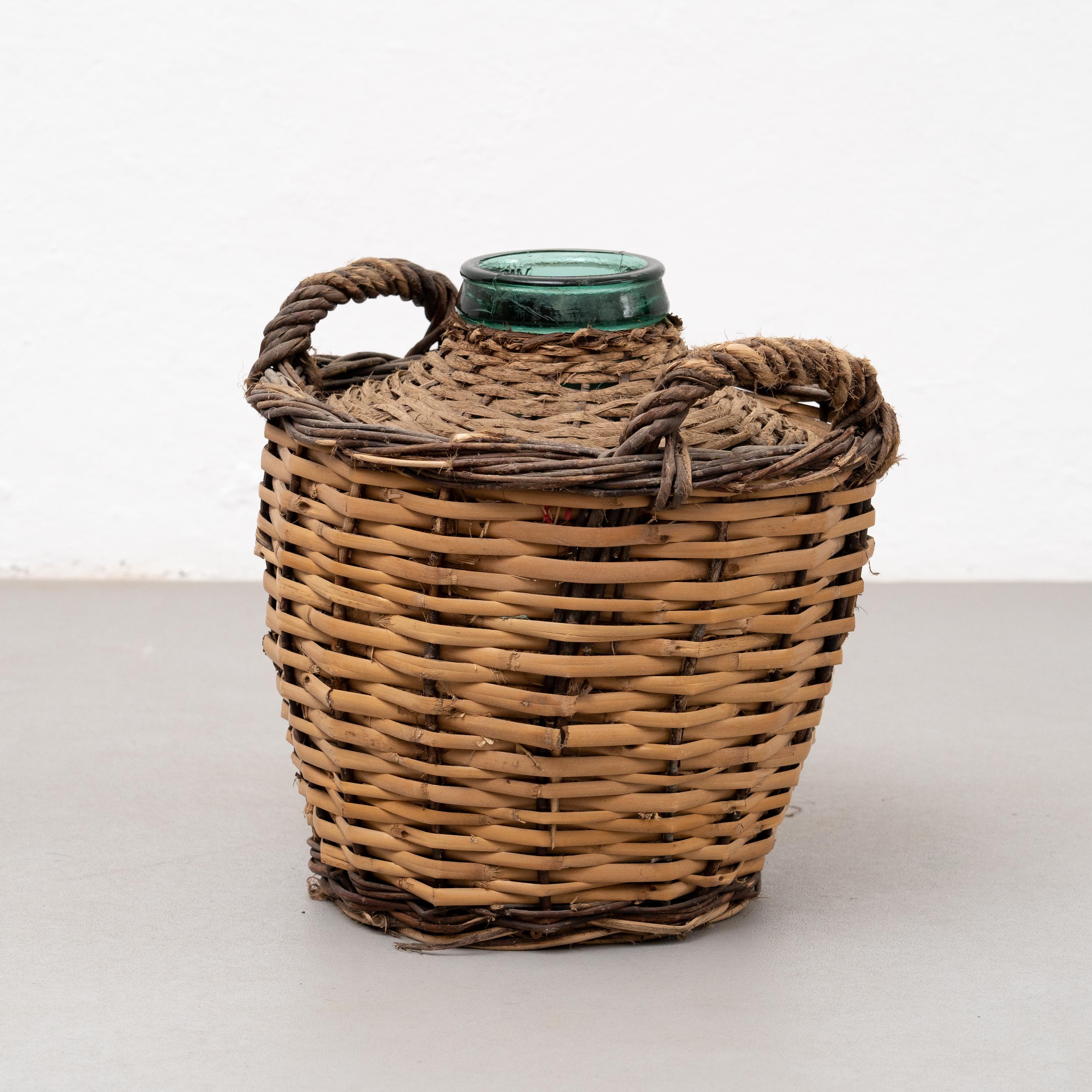 Spanish Antique Vase with Wicker Basket, circa 1960 For Sale