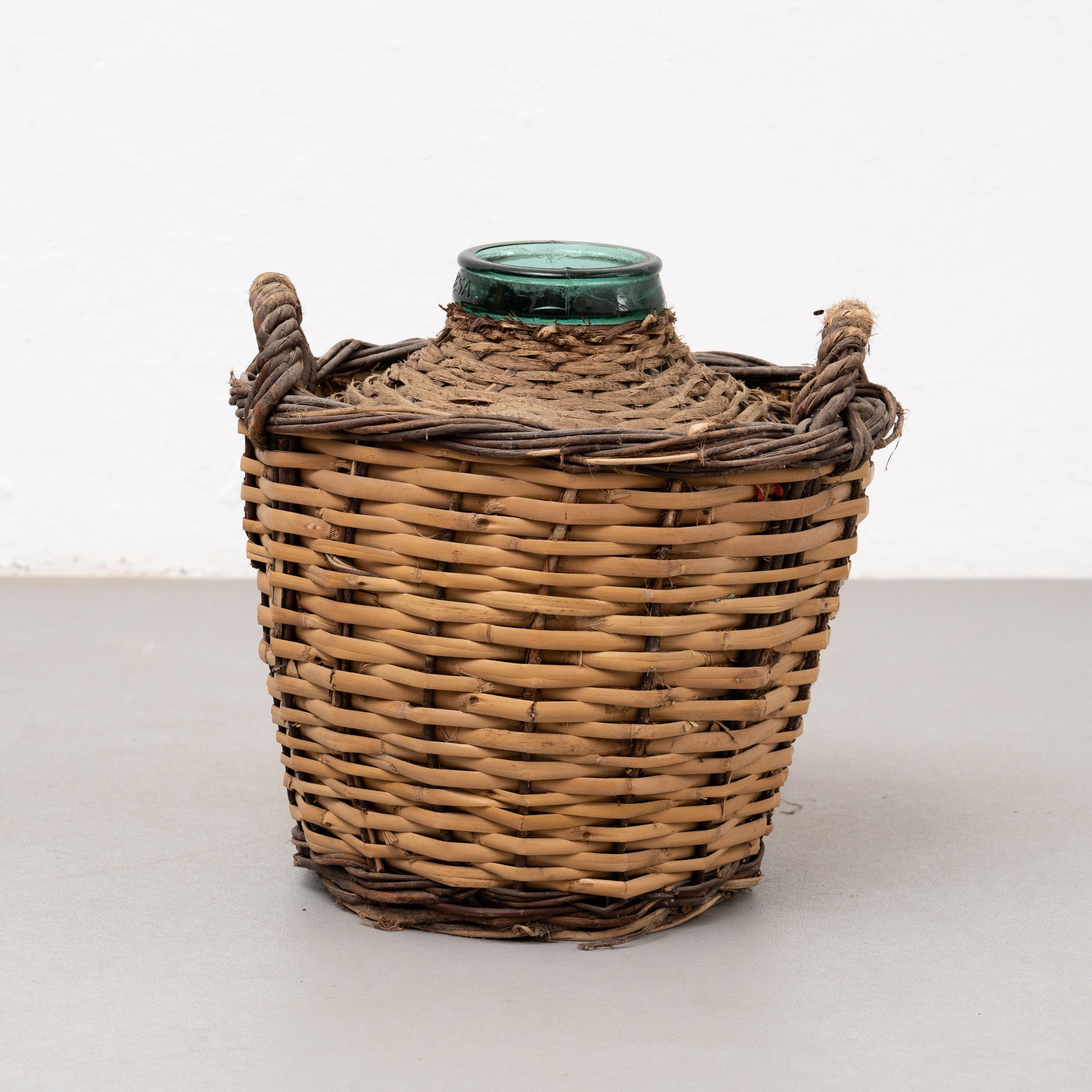 Antique Vase with Wicker Basket, circa 1960 In Good Condition For Sale In Barcelona, Barcelona