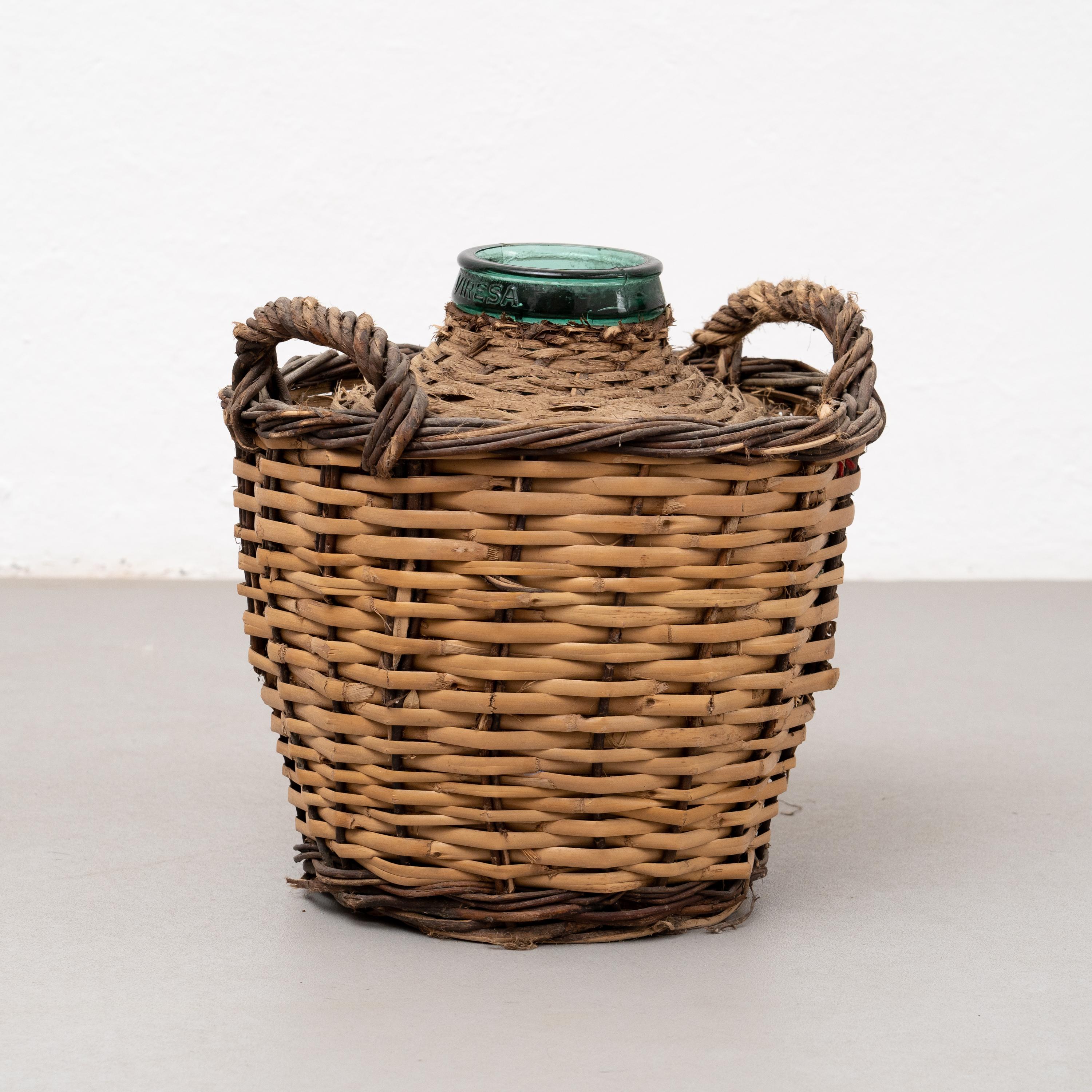 Mid-20th Century Antique Vase with Wicker Basket, circa 1960 For Sale