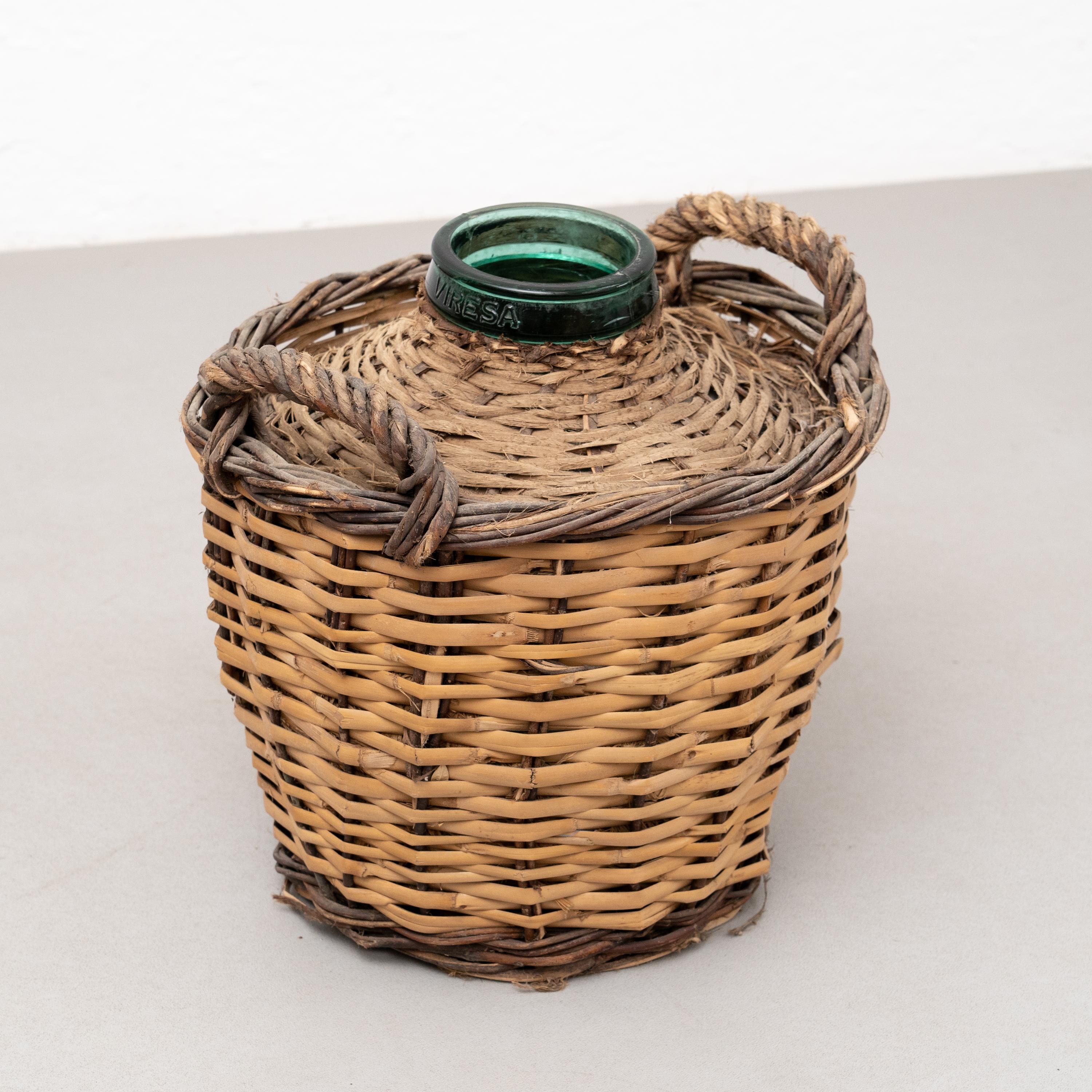 Antique Vase with Wicker Basket, circa 1960 For Sale 1