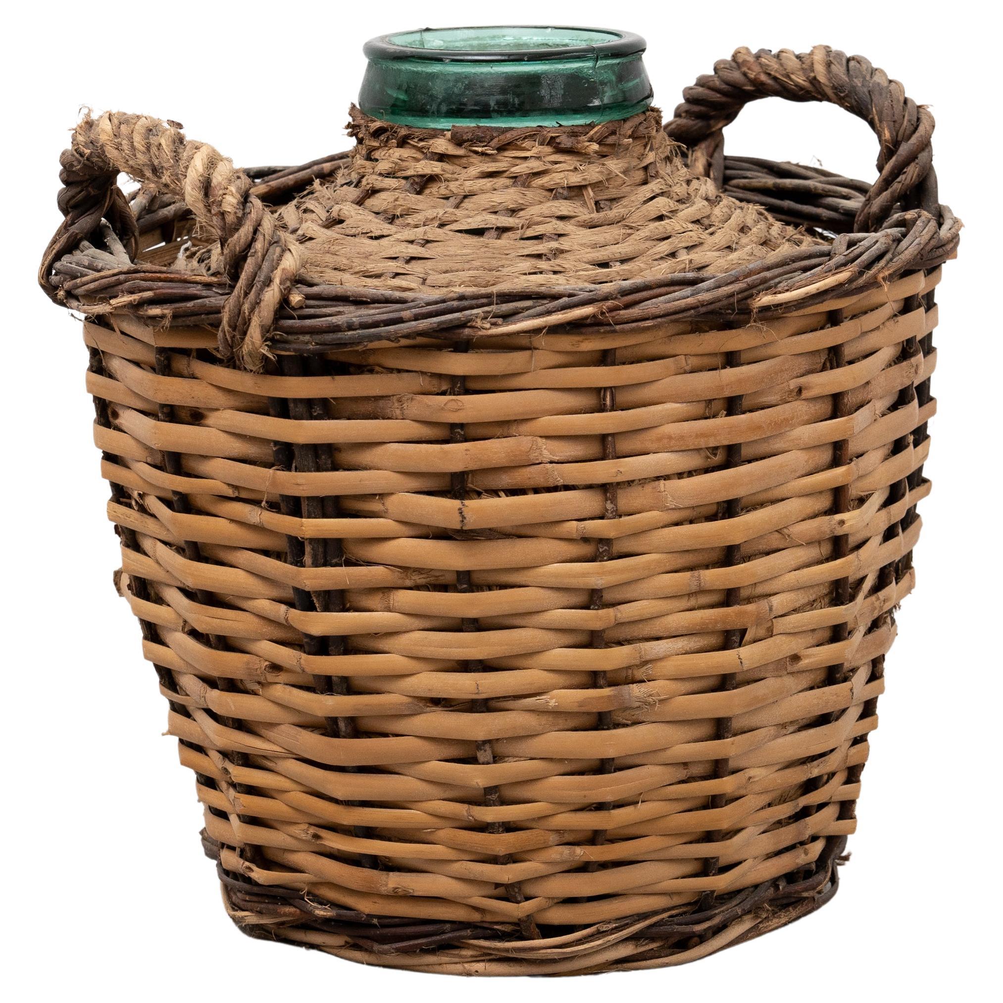 Antique Vase with Wicker Basket, circa 1960