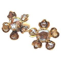 Antique Vectorian Rose Cut Diamond Flower Gold Earrings