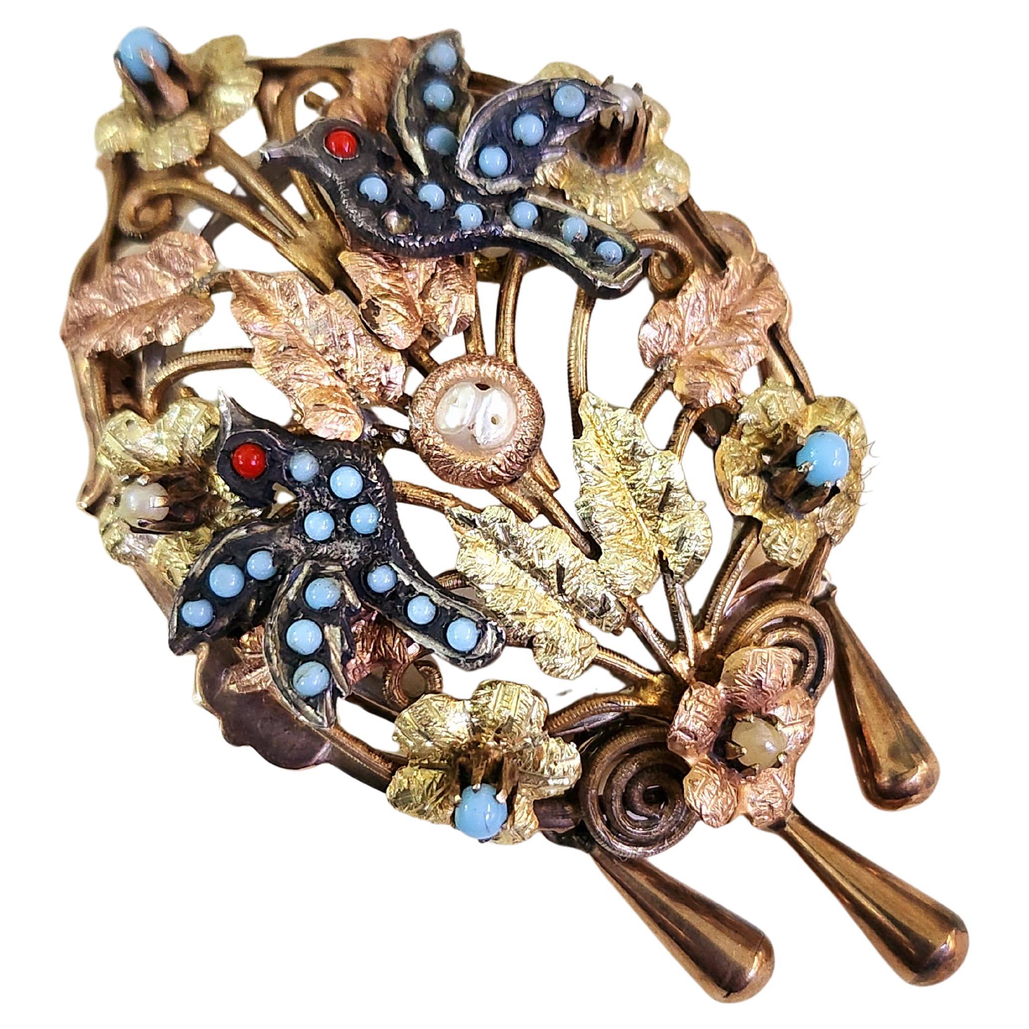 Antique Vectorian Swallow Bird Gold Locket Pendant For Sale