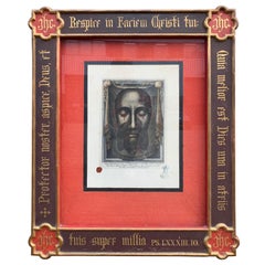 Antique Veil of Veronica Engraving, in Polychrome, Large Gilded Frame