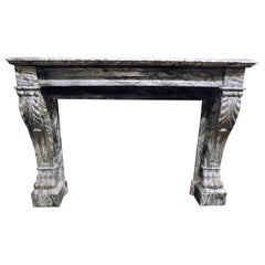 Antique Veined Gray Marble Fireplace Mantel, Lion's Paw, Early 1800, Italy