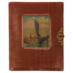 Antique Velvet Album With Sailboat Painting Cover