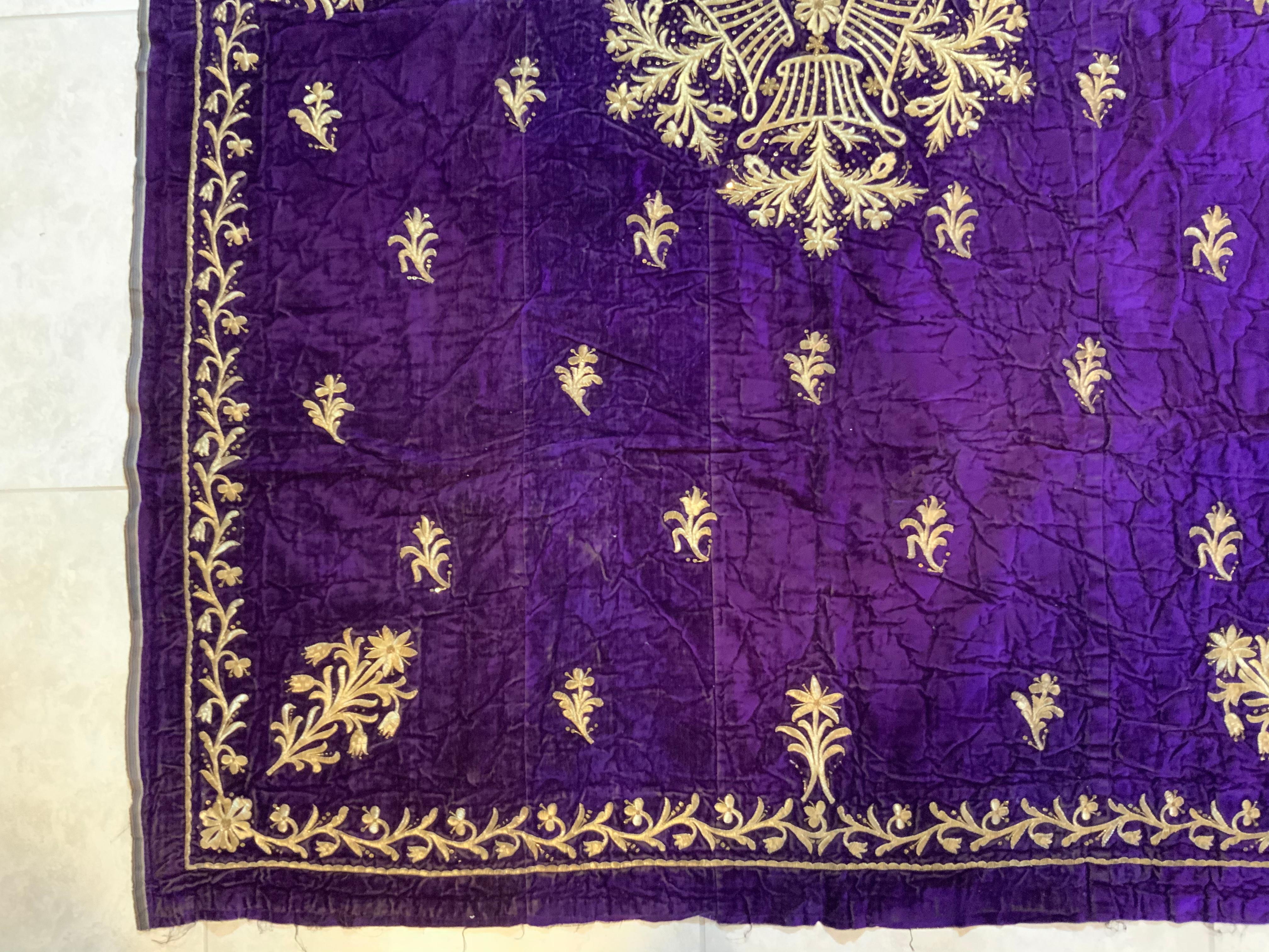 Antique Velvet and Gold Embroidery Textile For Sale 3