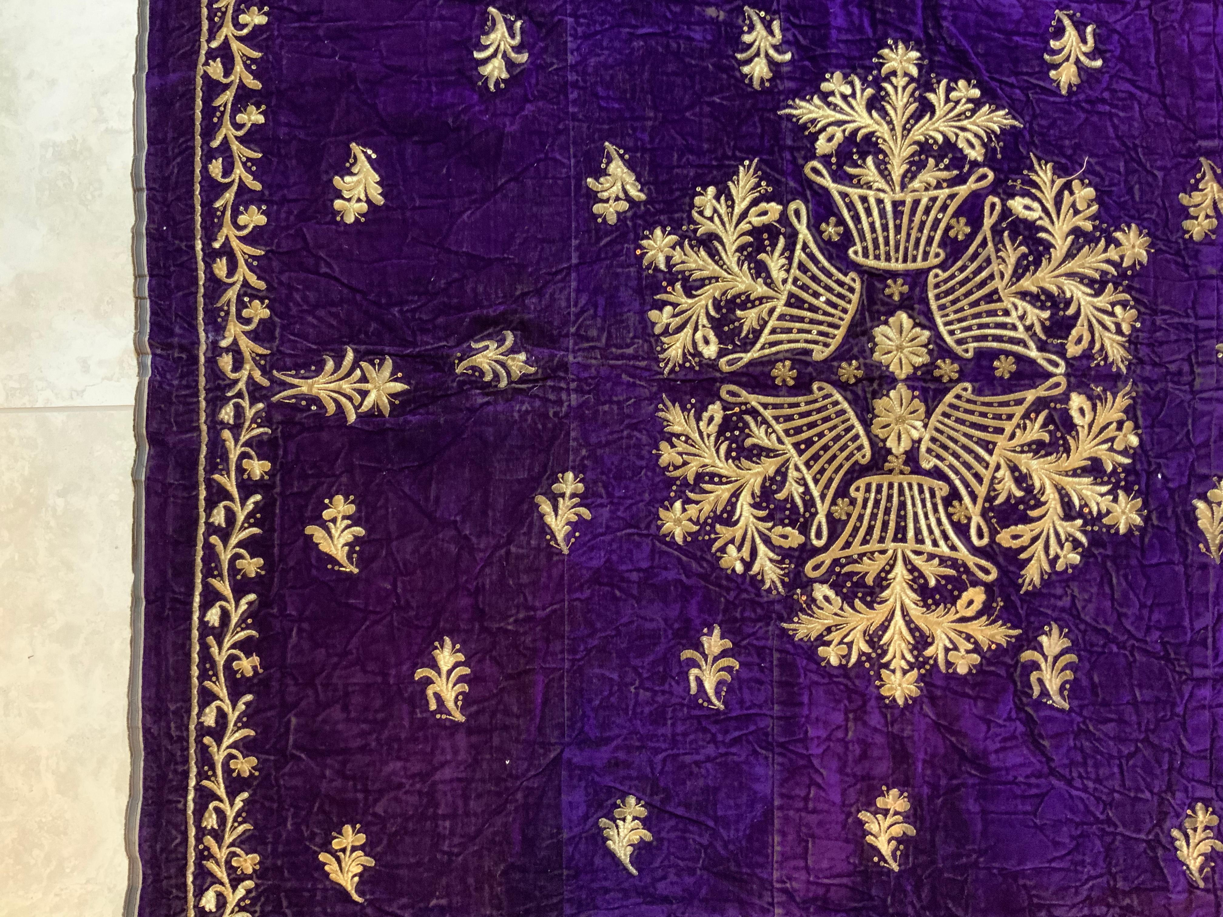 Antique Velvet and Gold Embroidery Textile For Sale 4