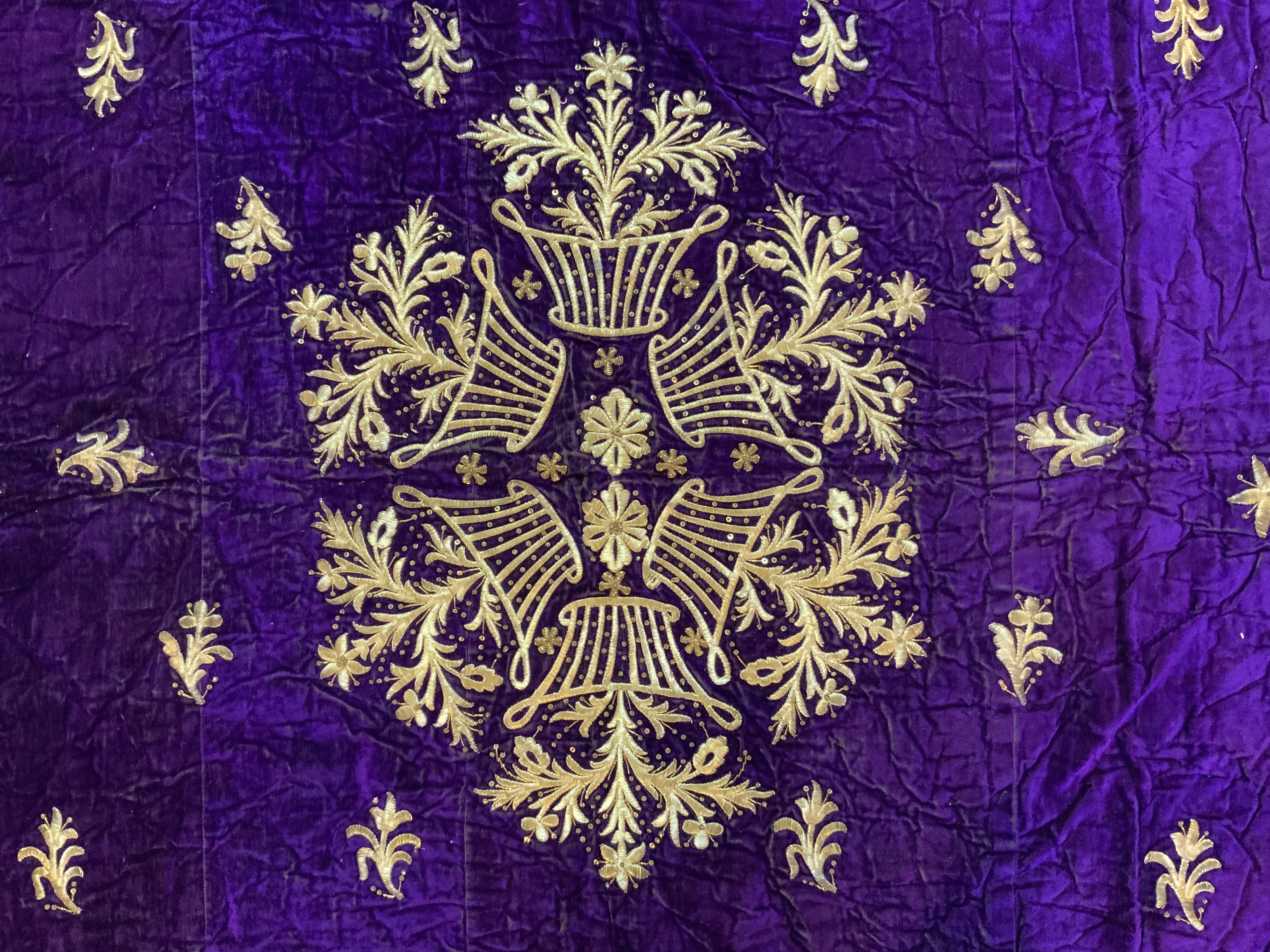 Antique Velvet and Gold Embroidery Textile For Sale 5