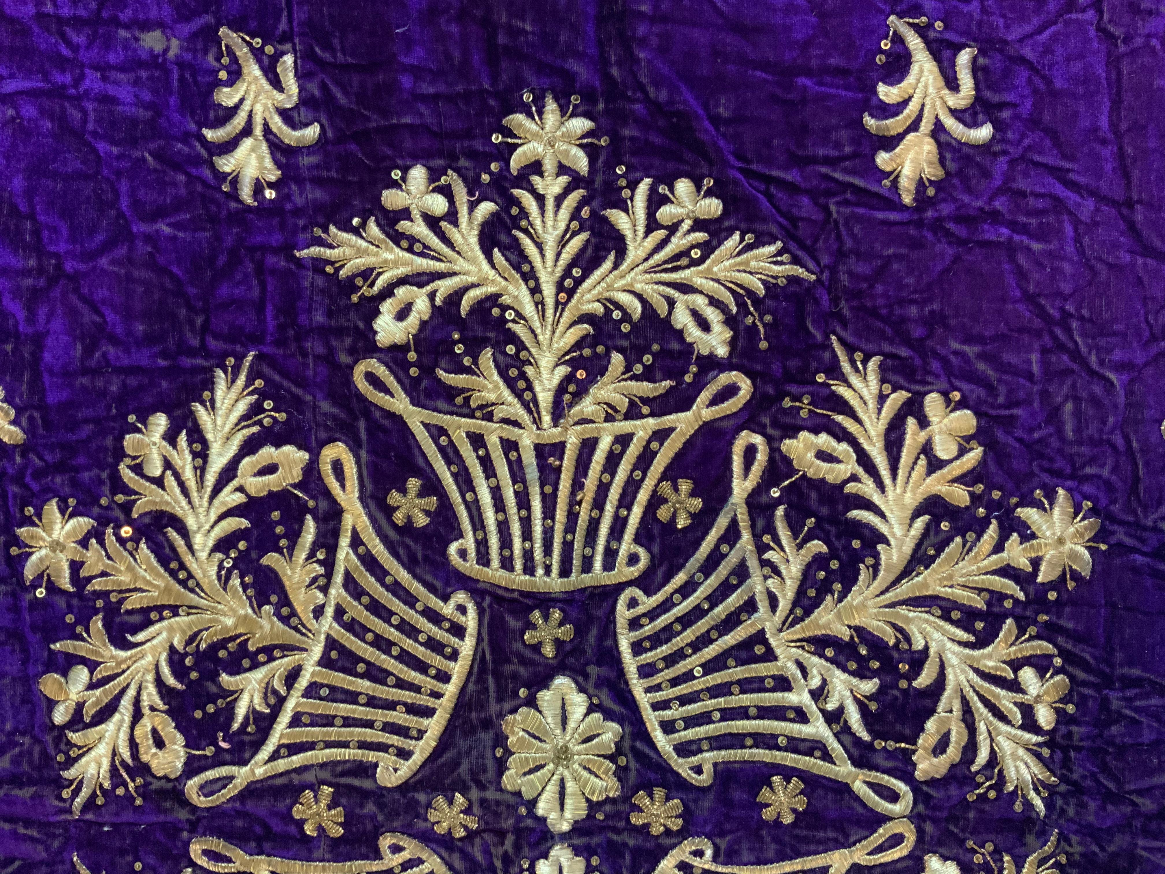 Antique Velvet and Gold Embroidery Textile For Sale 6