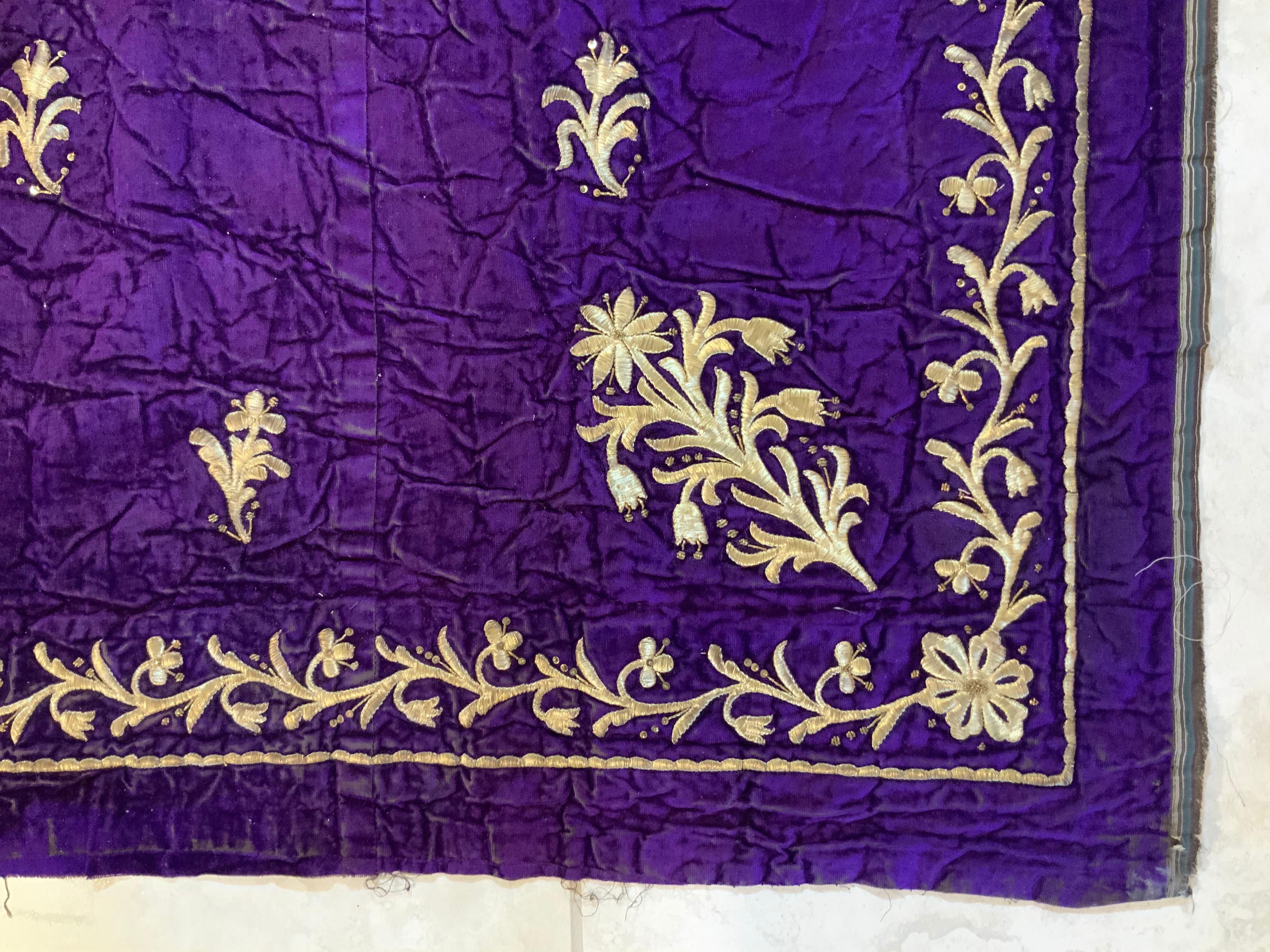 Antique Velvet and Gold Embroidery Textile For Sale 8