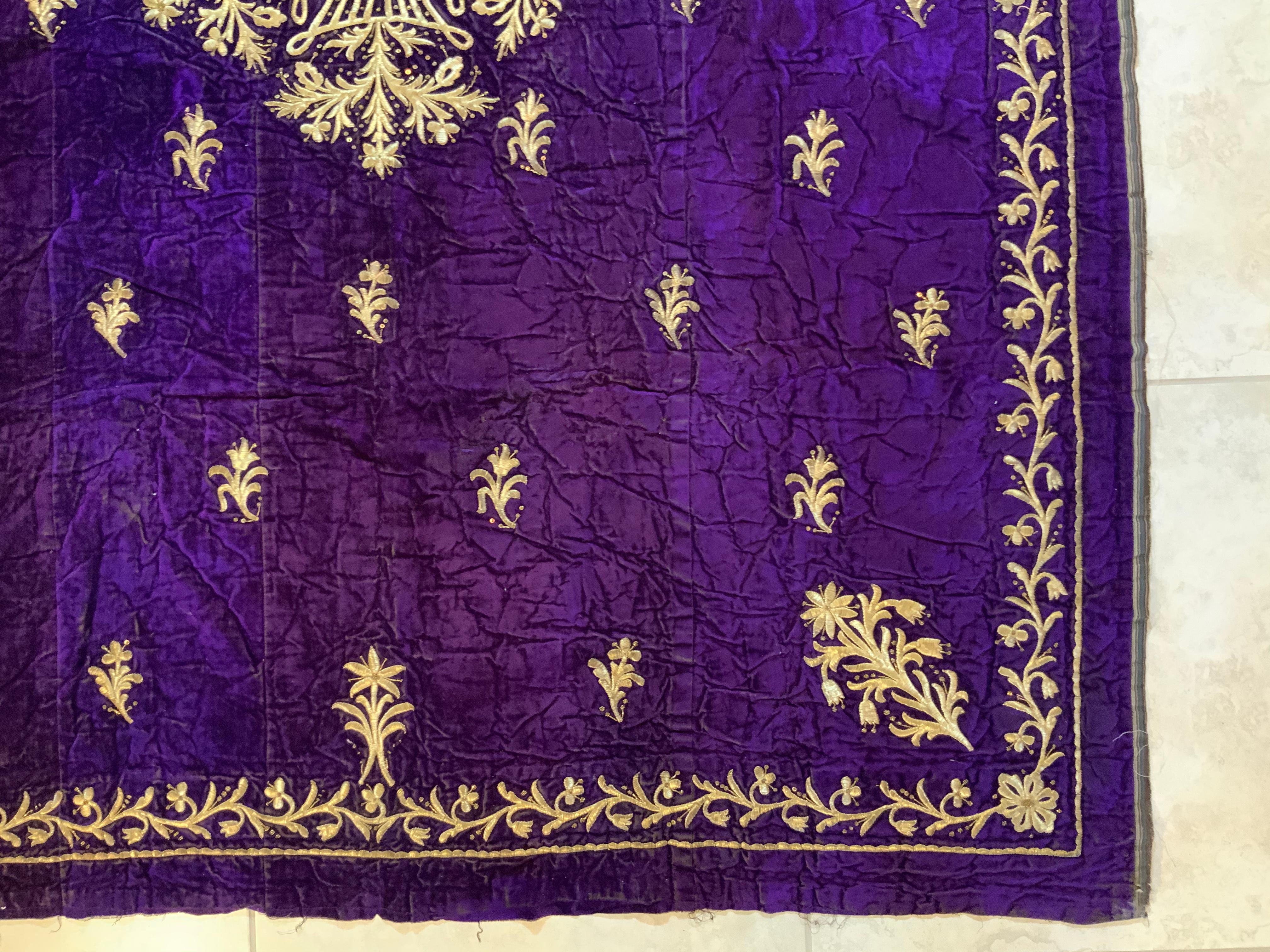 Cotton Antique Velvet and Gold Embroidery Textile For Sale