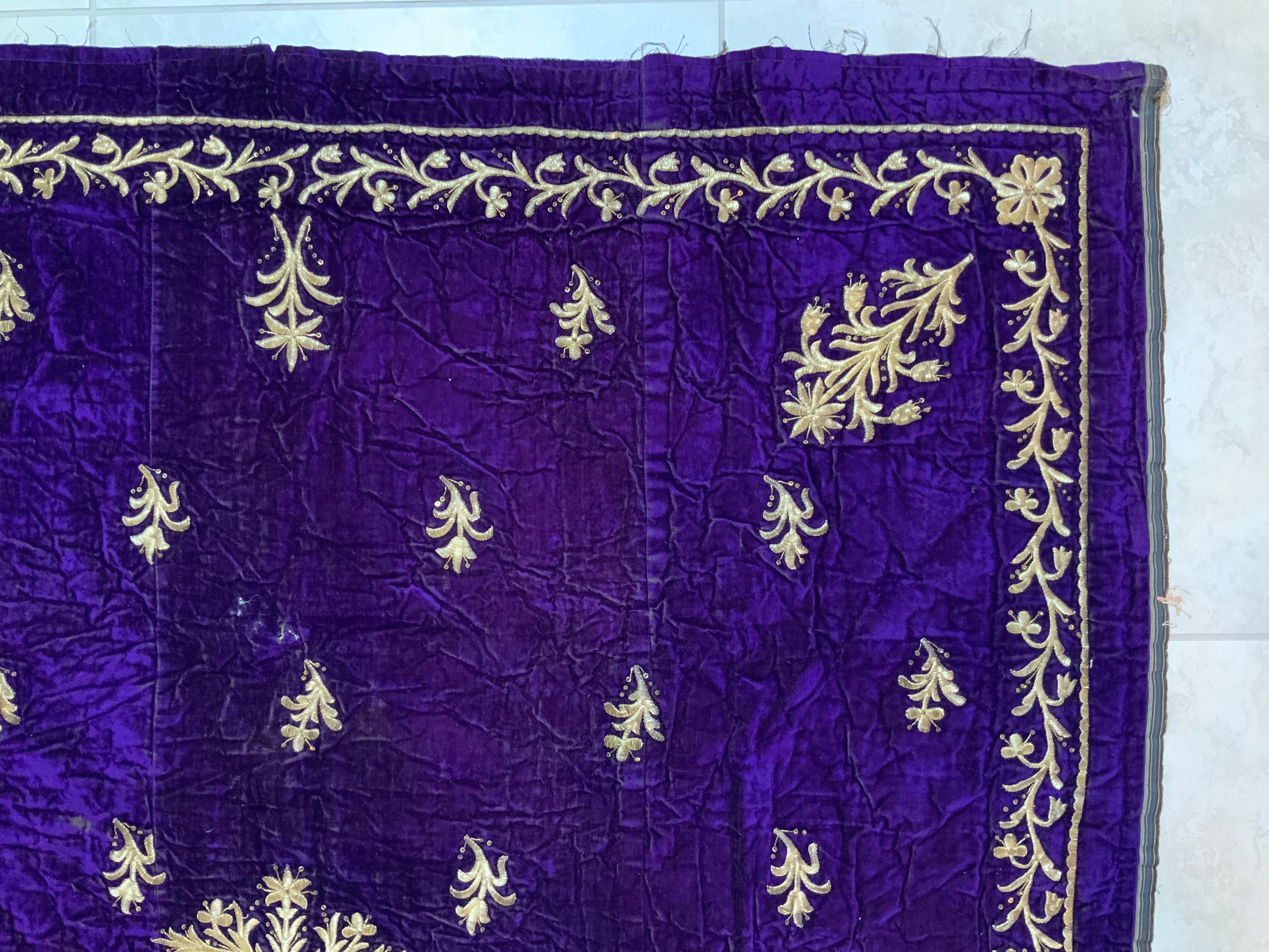 Antique Velvet and Gold Embroidery Textile For Sale 1