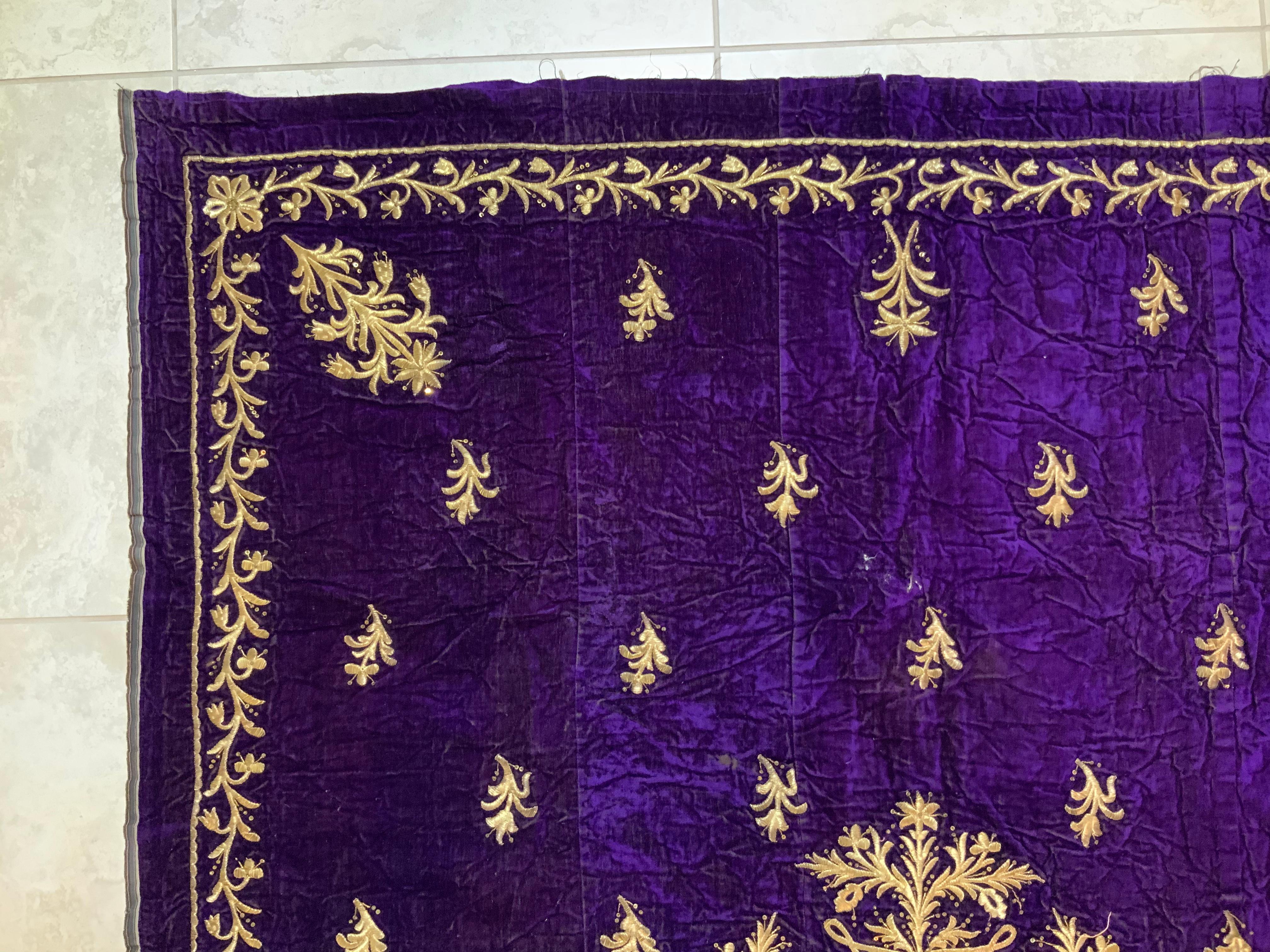 Antique Velvet and Gold Embroidery Textile For Sale 2