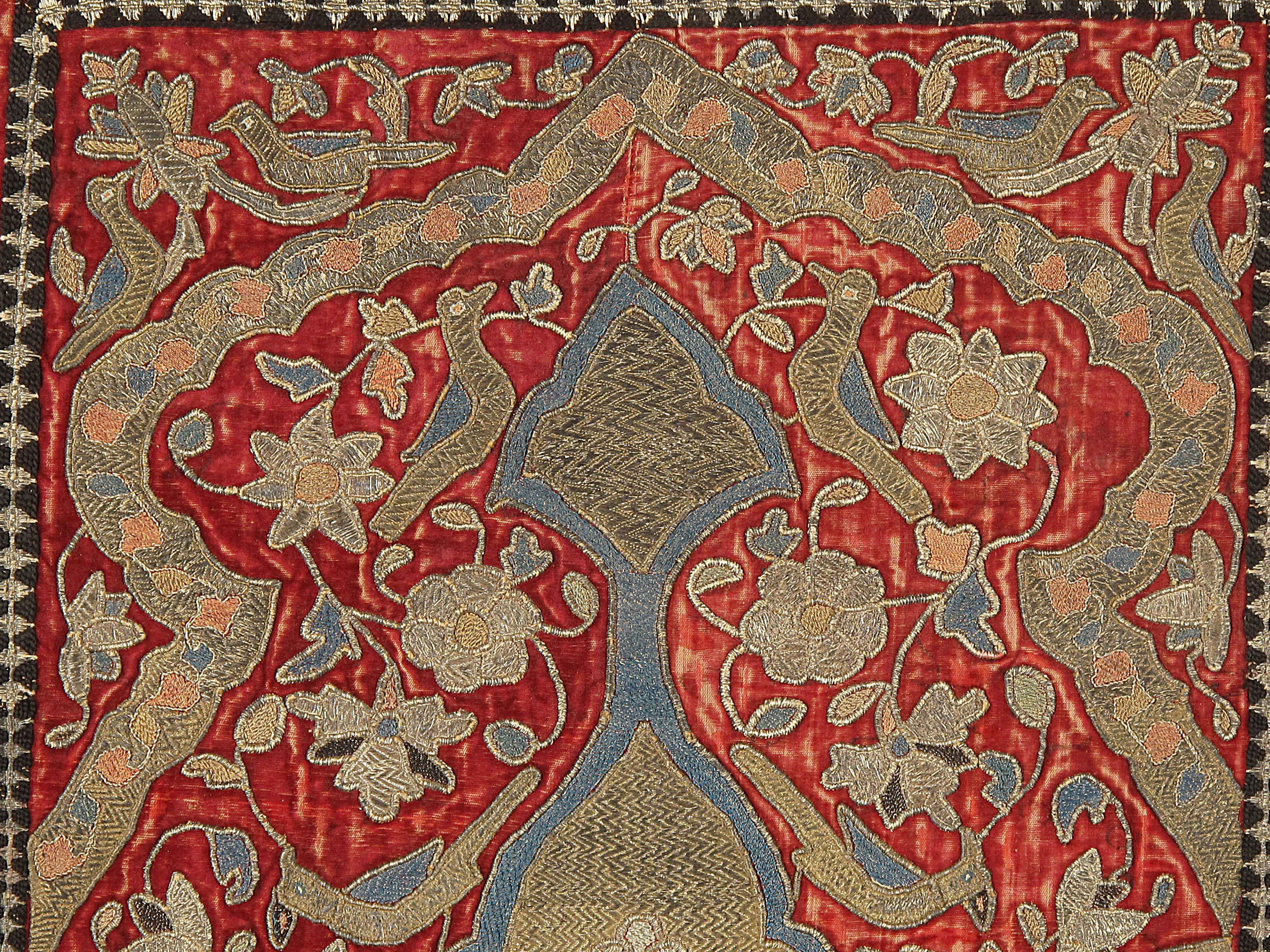 Persian Antique Velvet and Metal Applique, circa 1840  2'8 X 4'6 For Sale