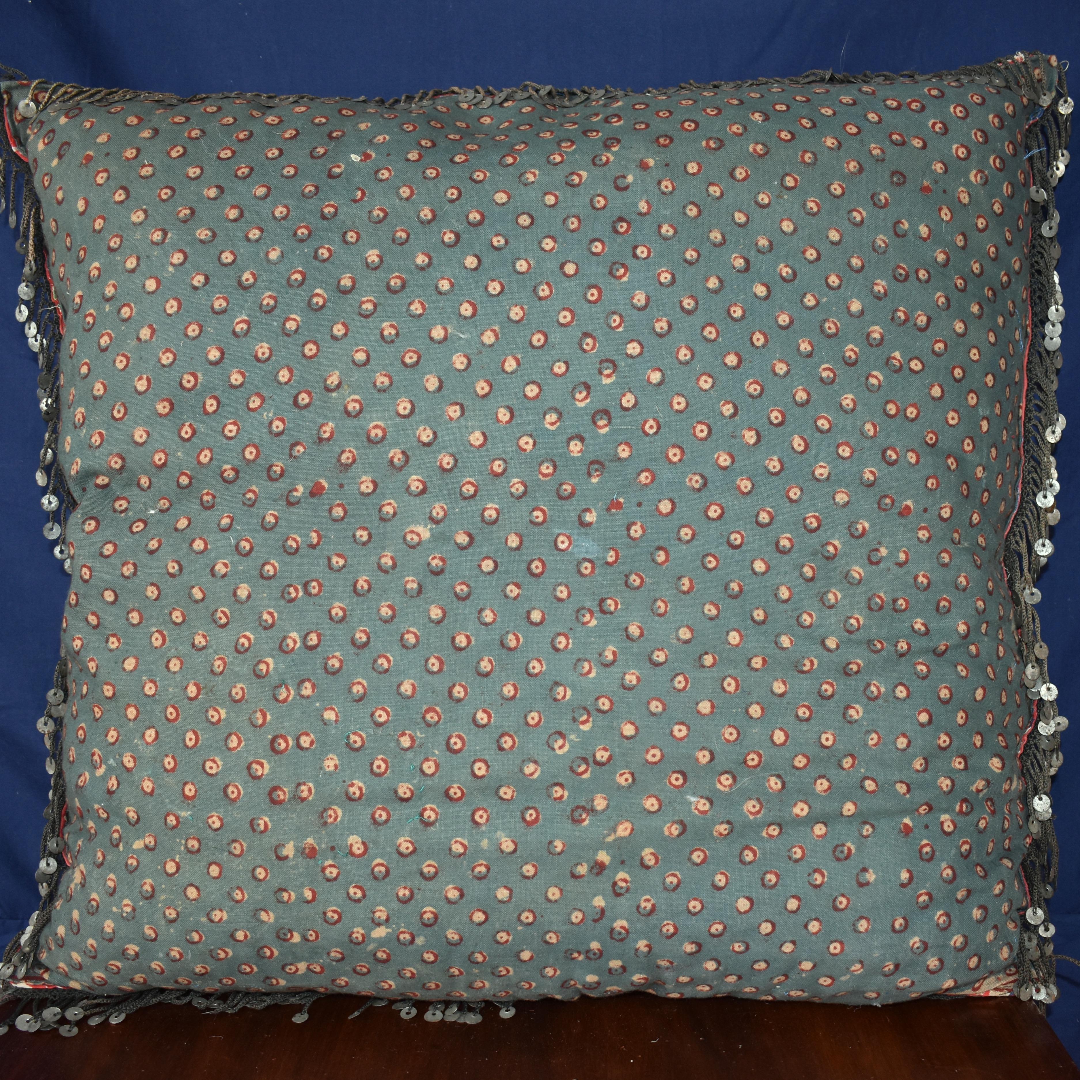 Folk Art Antique Velvet Cushion For Sale