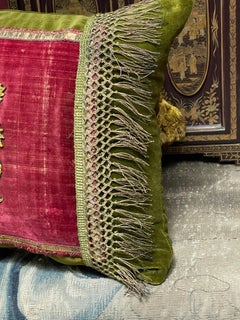 Antique Velvet Pillow 17th Century Needlework Pomegranate Slip