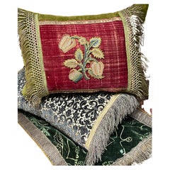 Antique Velvet Pillow 17th Century Needlework Pomegranate Slip
