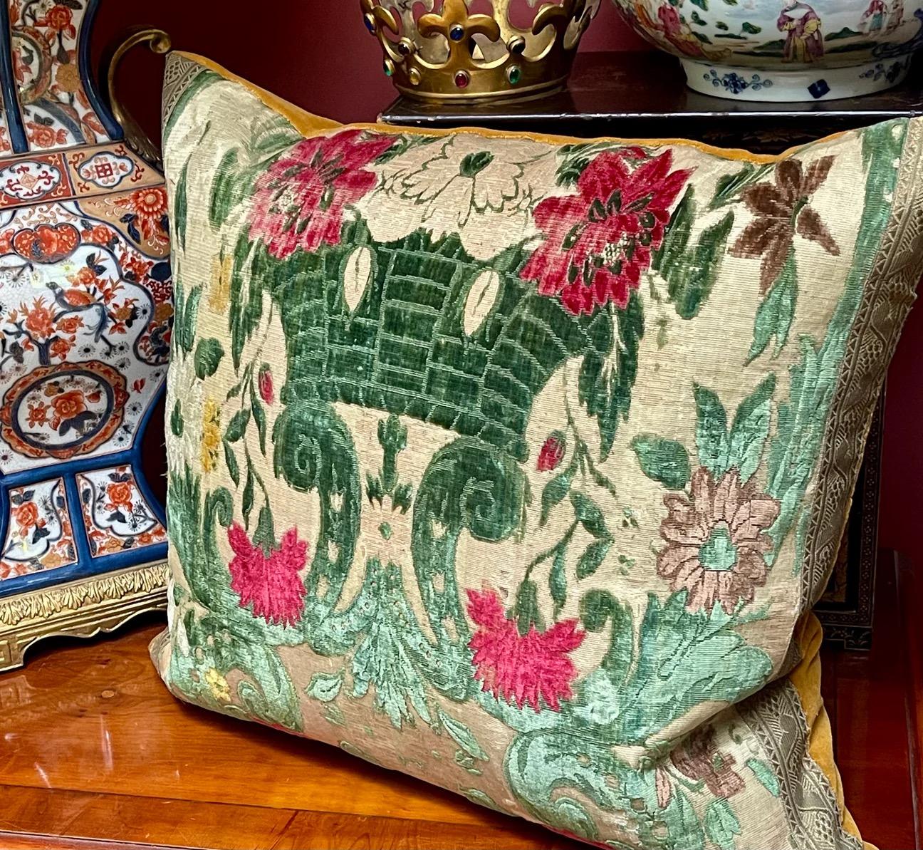 Baroque Antique Velvet Pillow 18th Century Genoa Velvet For Sale