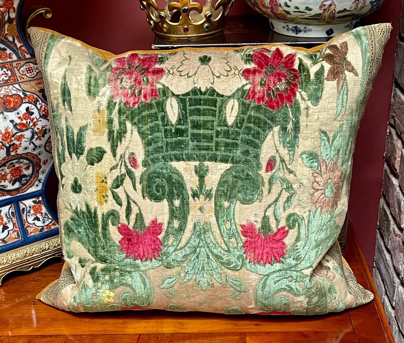 Italian Antique Velvet Pillow 18th Century Genoa Velvet For Sale