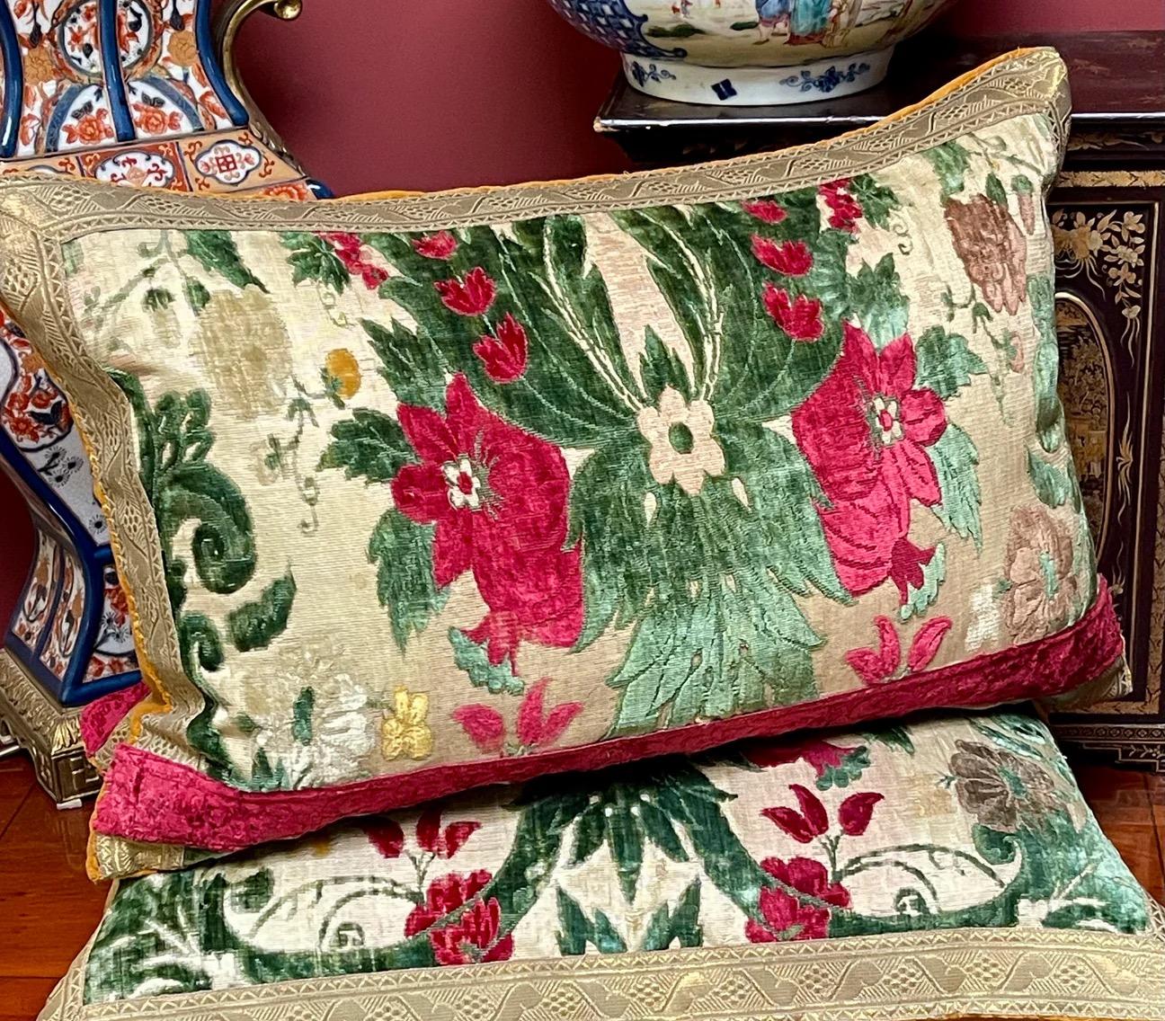 Italian Antique Velvet Pillows Genoa Jardiniaire Velvet For Sale
