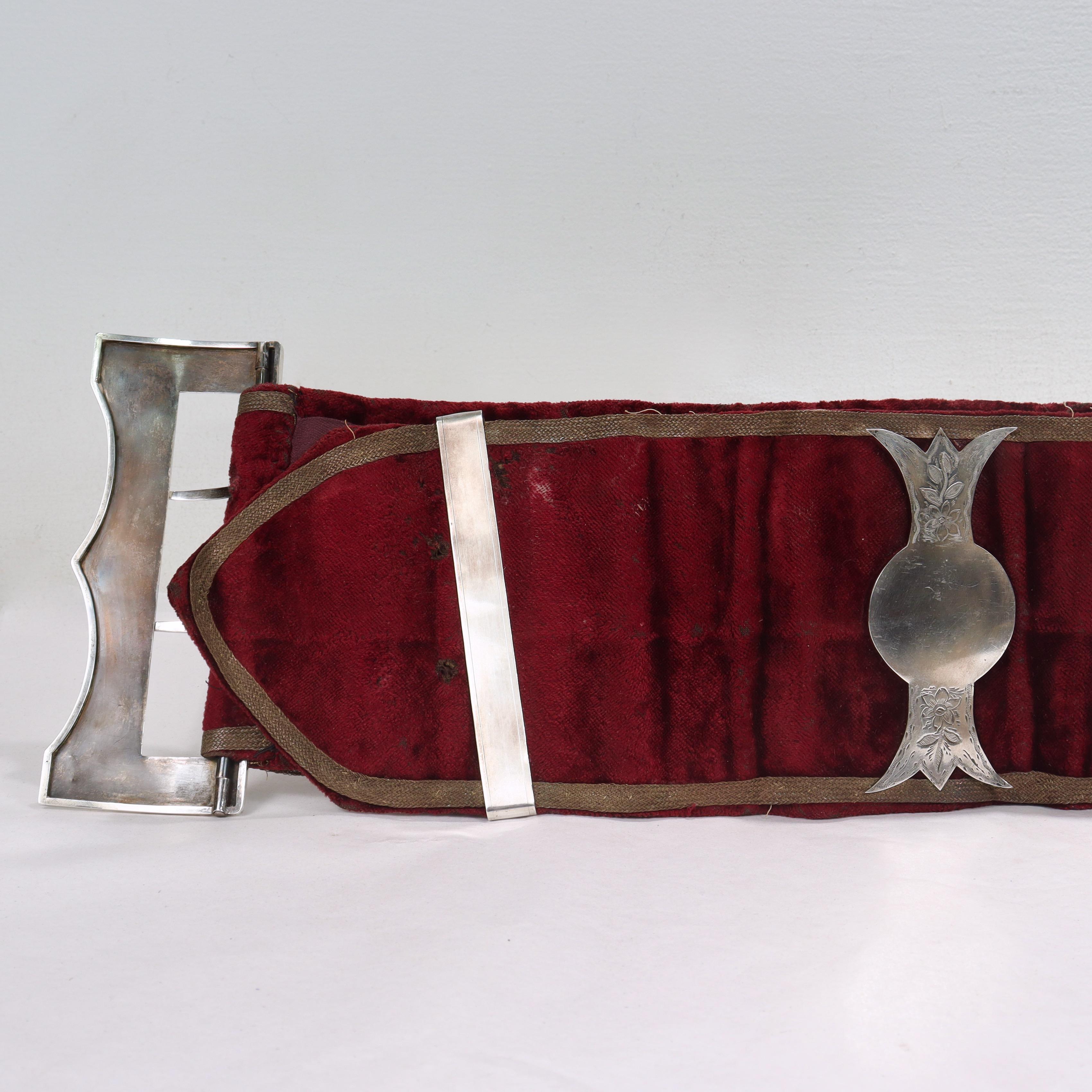 Antique Velvet Pugilist Boxing Champion's Belt with Figural Silver Plaques 5