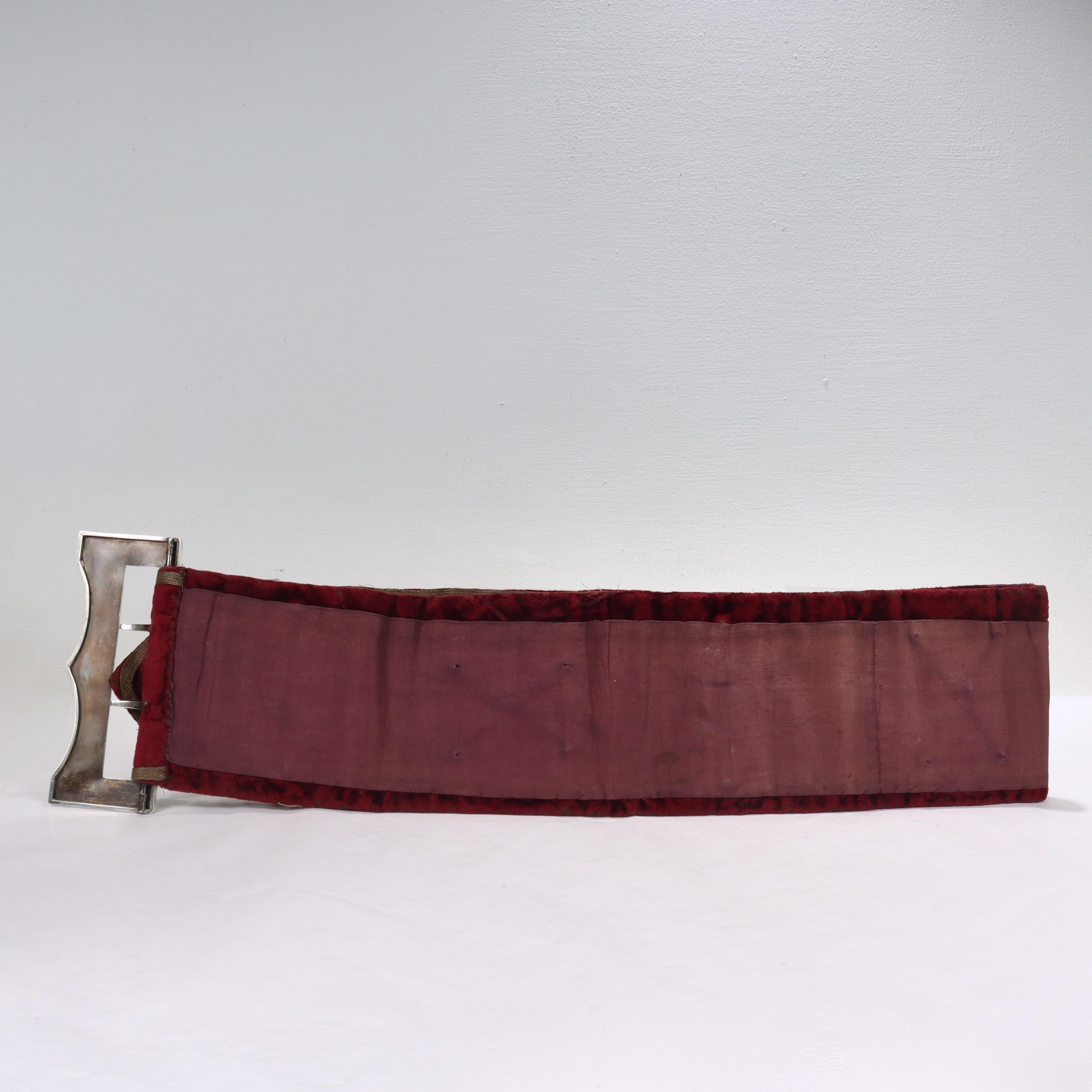 Antique Velvet Pugilist Boxing Champion's Belt with Figural Silver Plaques 7